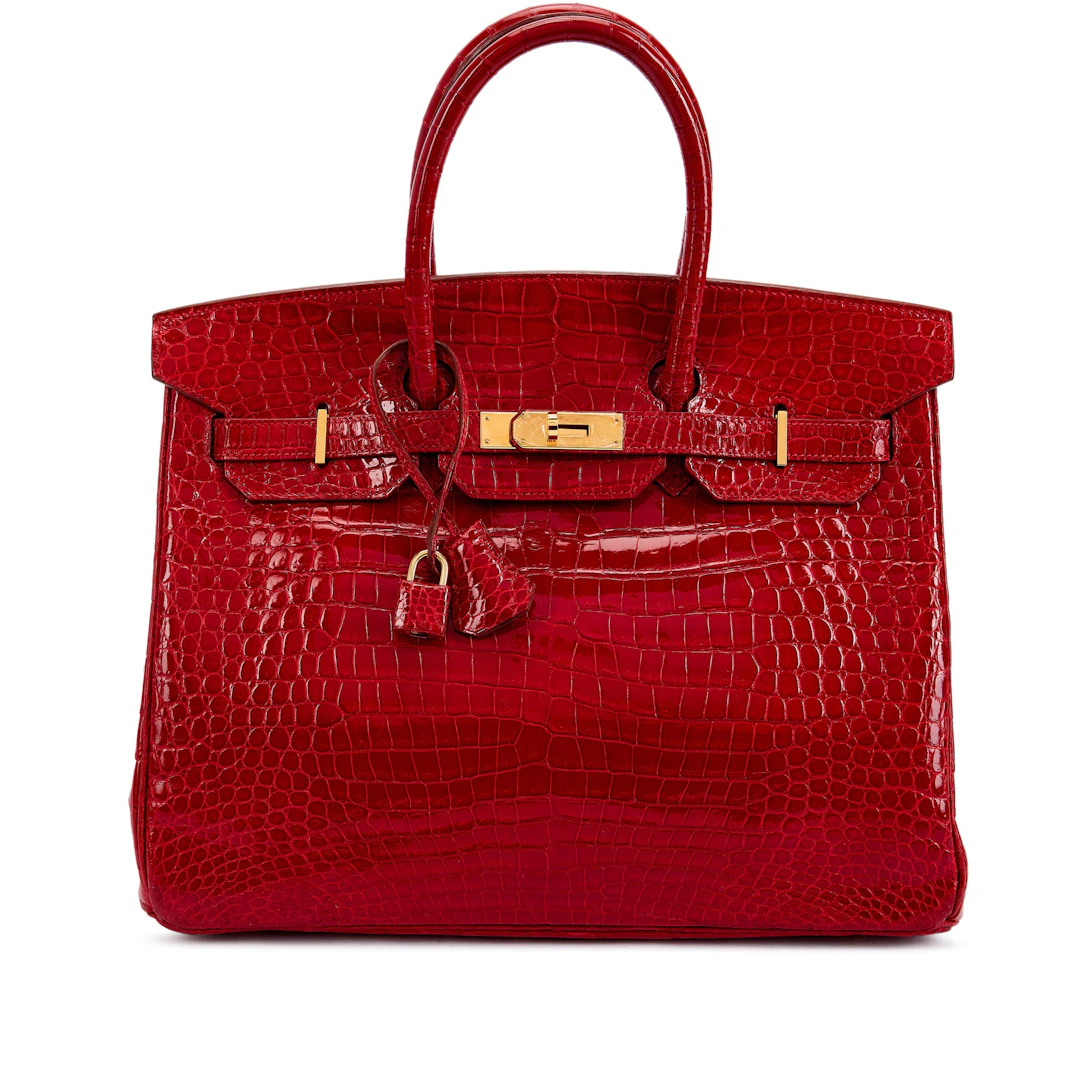 Rouge Braise Shiny Porosus Crocodile Birkin 35 Gold Hardware, 1997