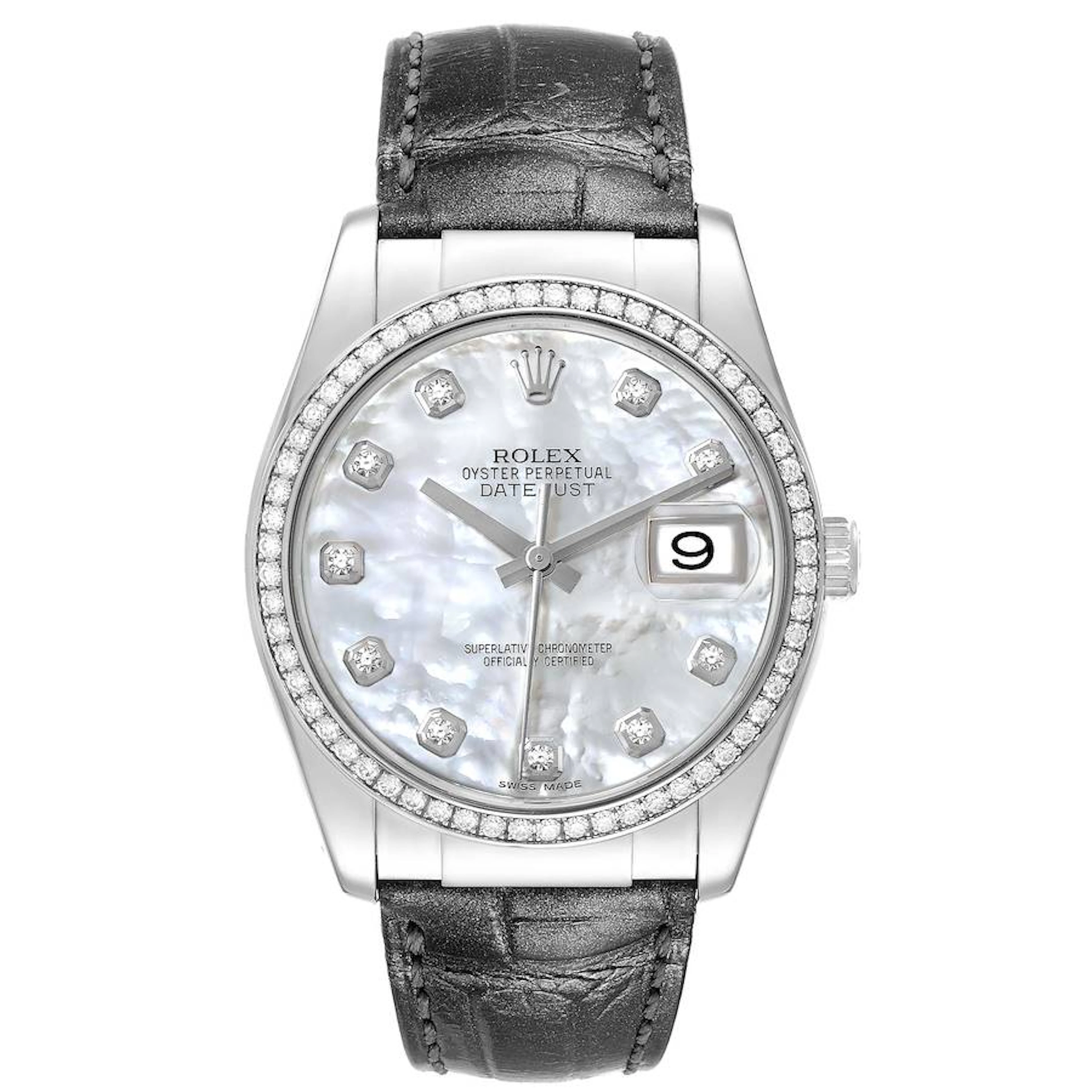 Datejust (Reference 116189). A 36mm white gold diamond-set automatic