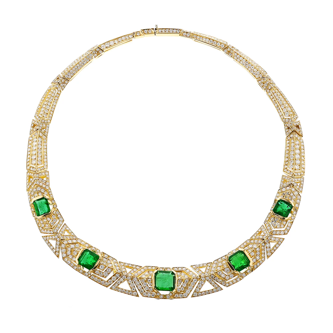 Gold, Zambian Emerald and Diamond Necklace