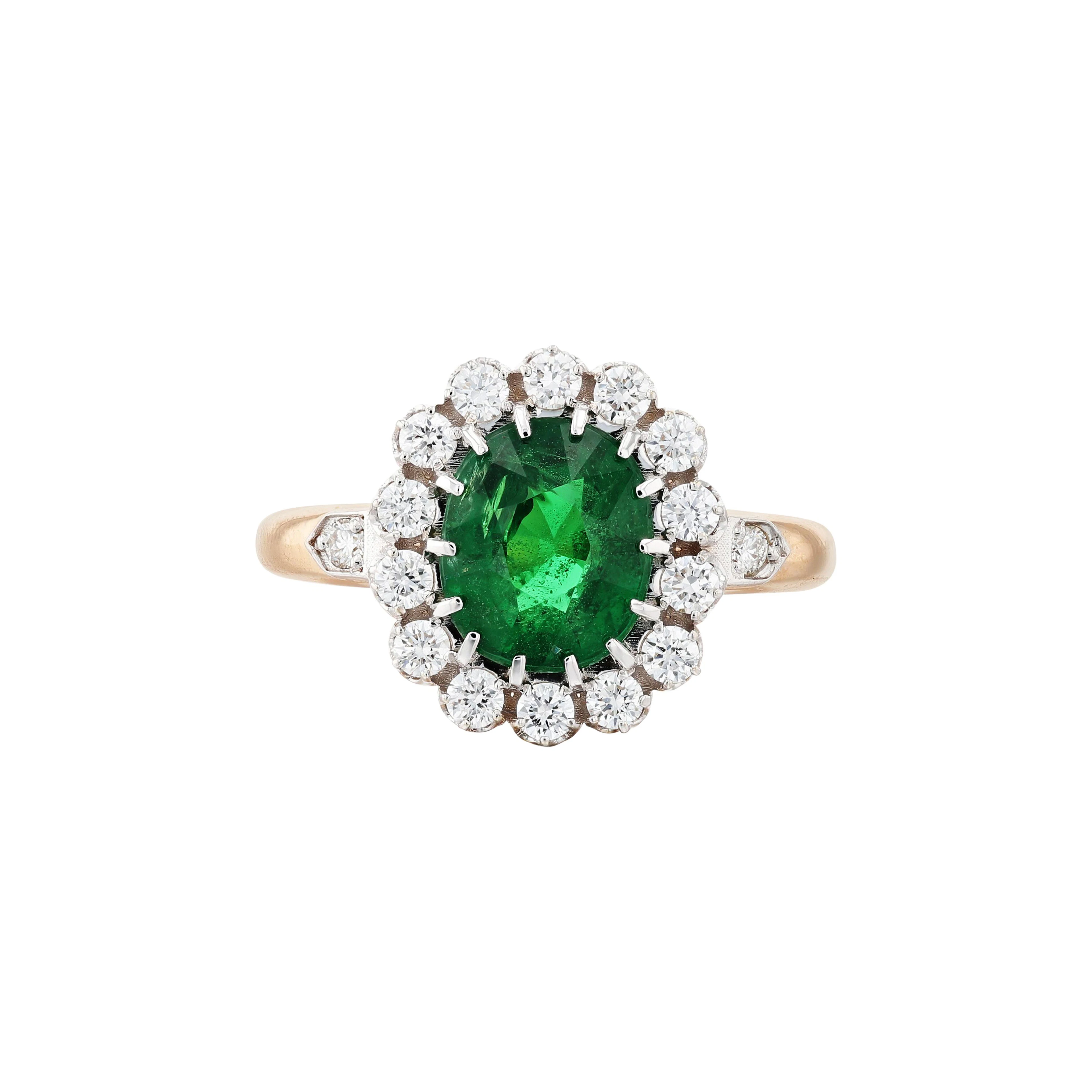 Bague grenat tsavorite et diamants | Tsavorite garnet and diamond ring