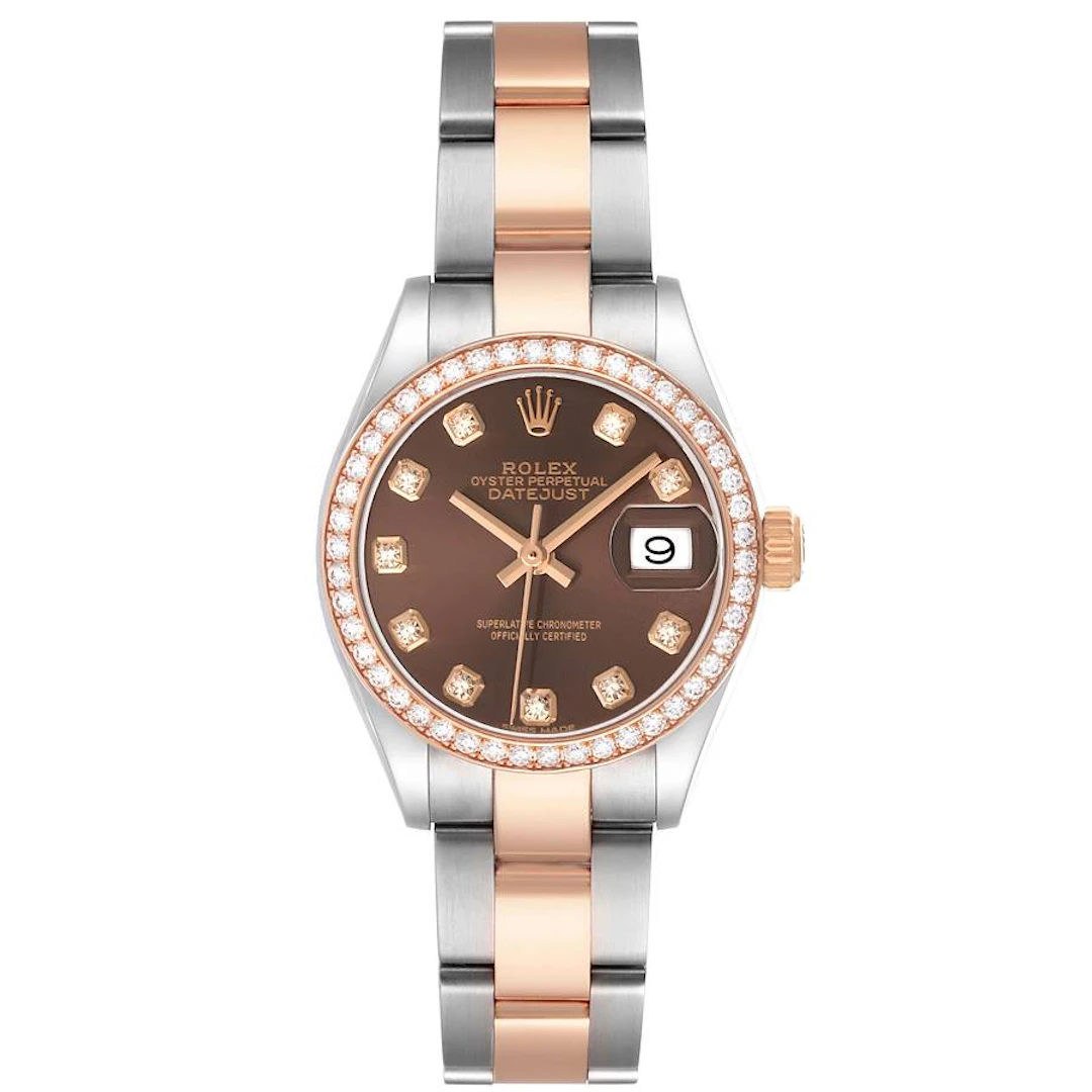 Datejust (Reference 279381). A 28mm rose gold stainless steel diamond-set