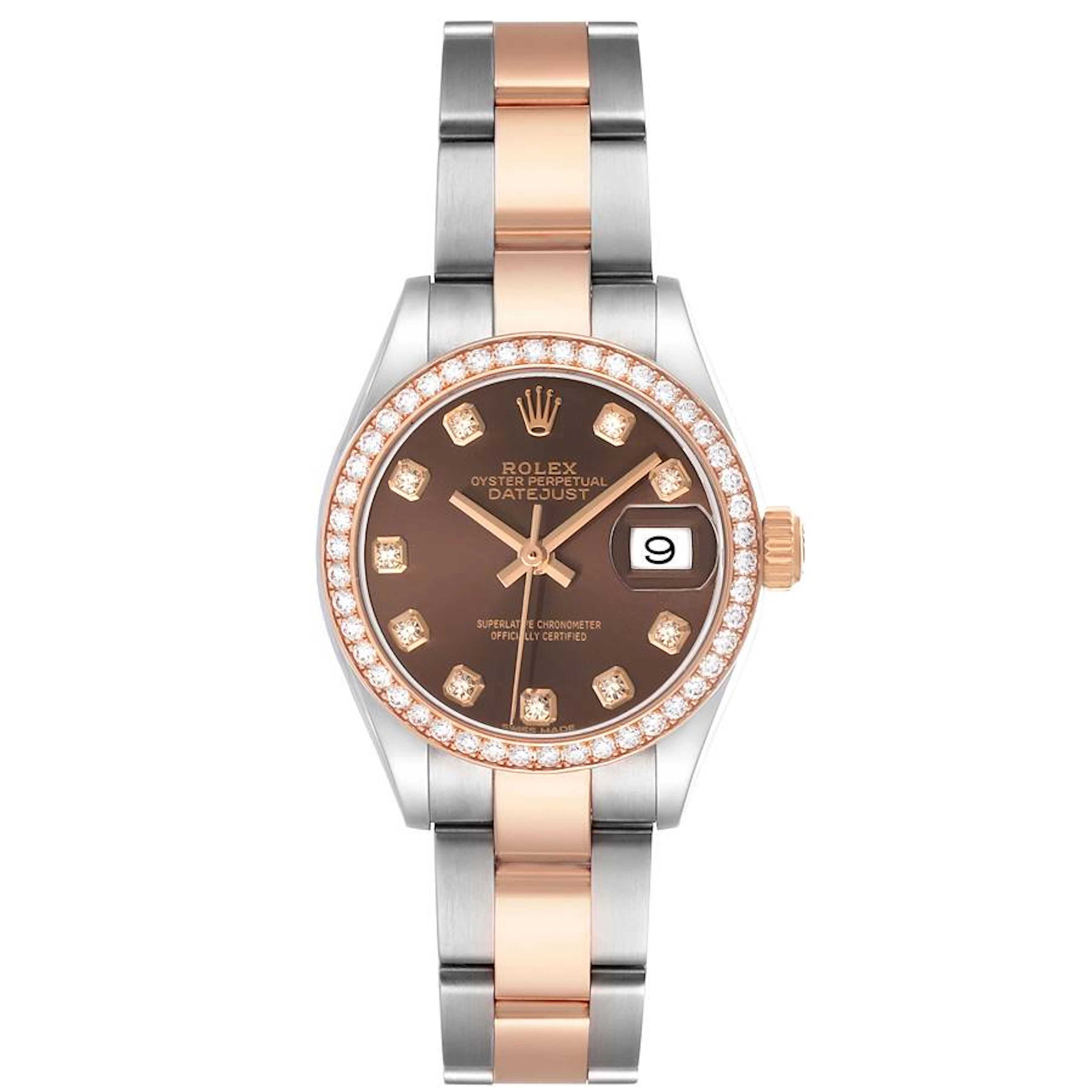 Datejust (Reference 279381). A 28mm rose gold stainless steel diamond-set
