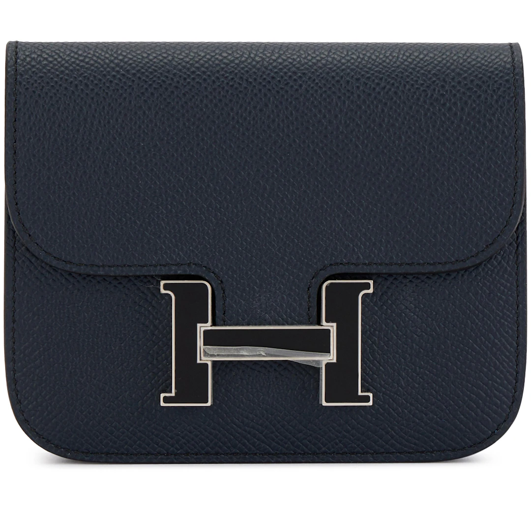 Bleu Indigo Epsom Constance Slim Wallet Black Enameled Palladium Hardware, 2023