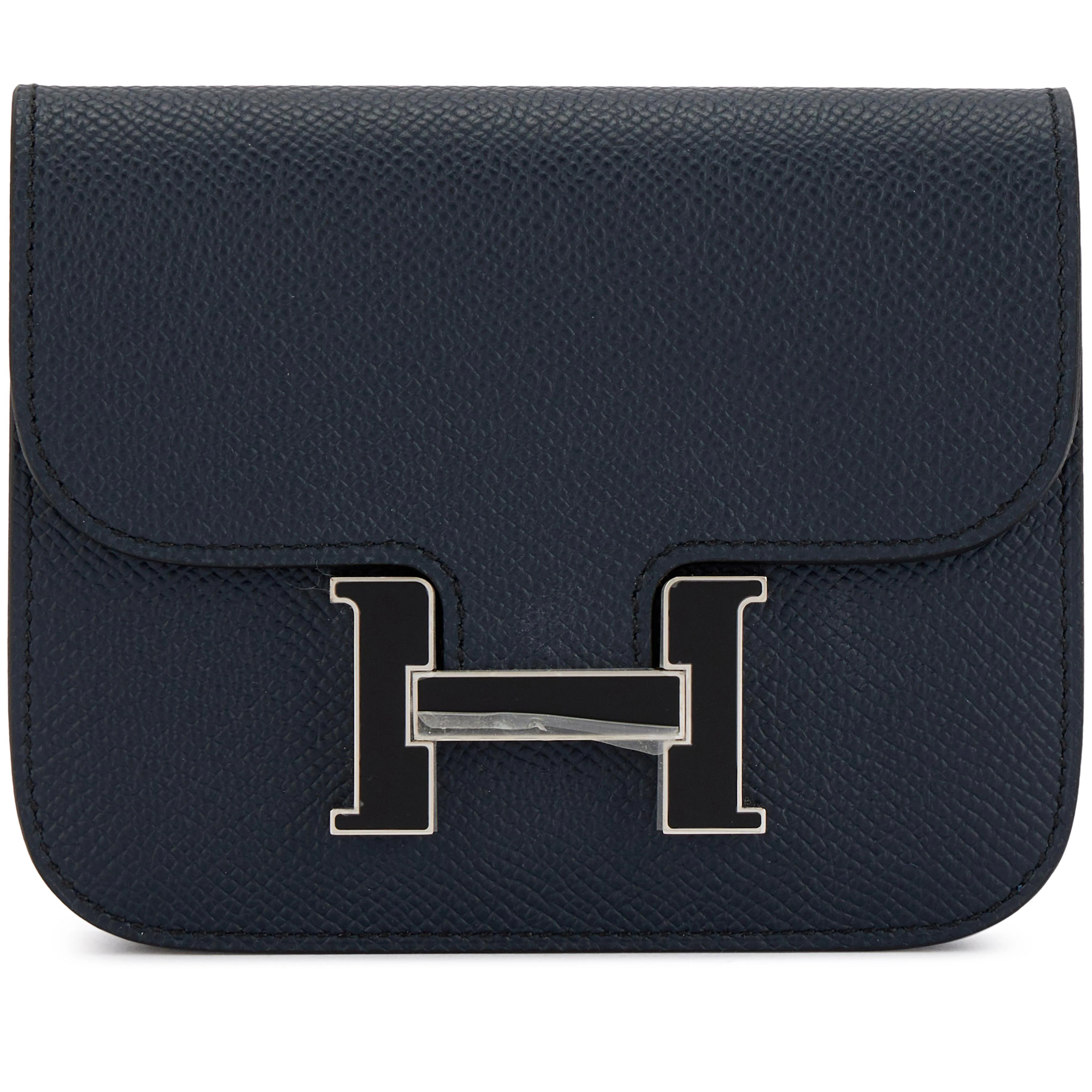 Bleu Indigo Epsom Constance Slim Wallet Black Enameled Palladium Hardware, 2023