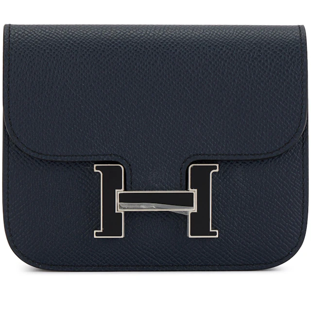 Bleu Indigo Epsom Constance Slim Wallet Black Enameled Palladium Hardware, 2023