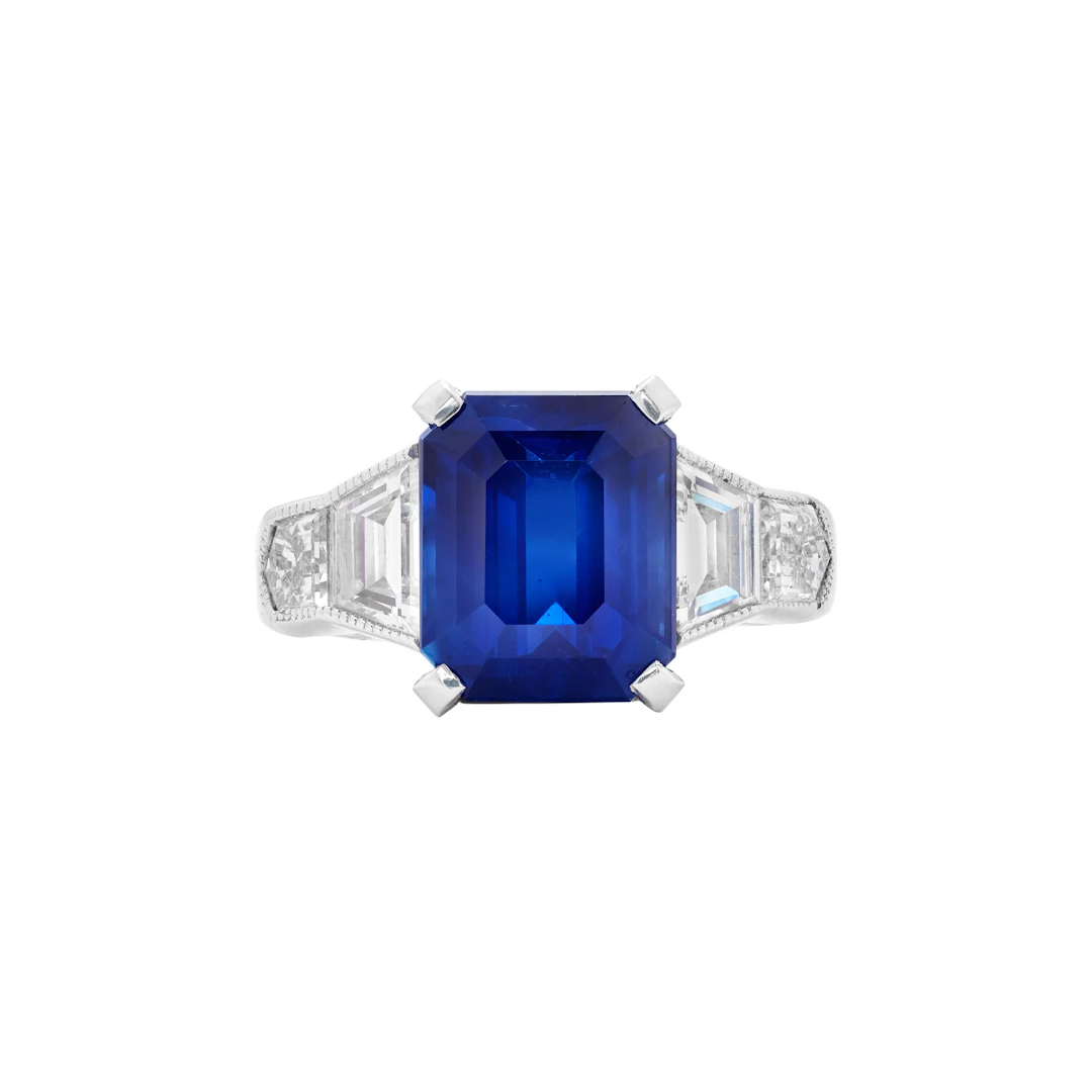 Platinum, 5.02ct Kashmir Sapphire and Diamond Ring