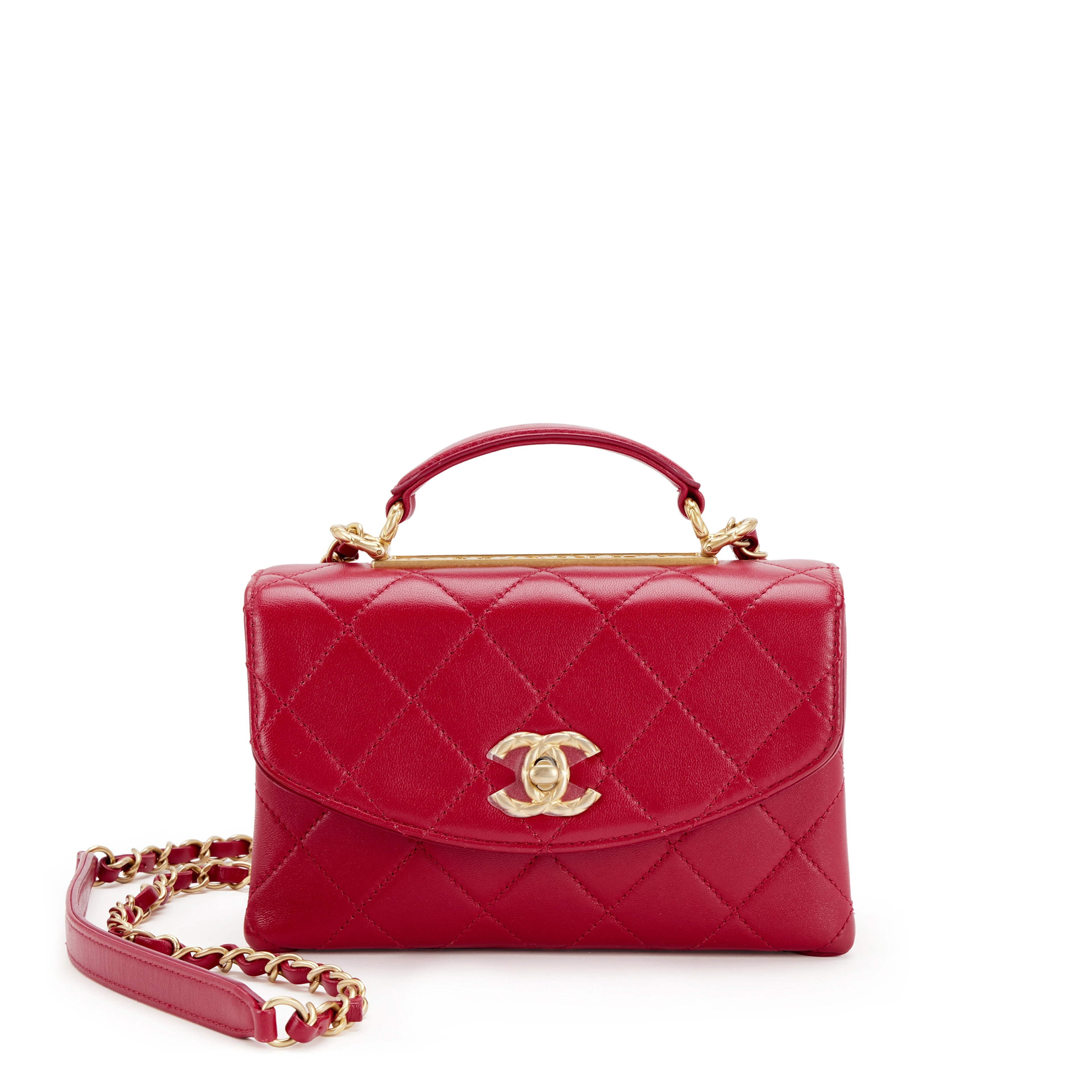 Red Lambskin Trendy CC Spirit Top Handle Gold Hardware, 2020