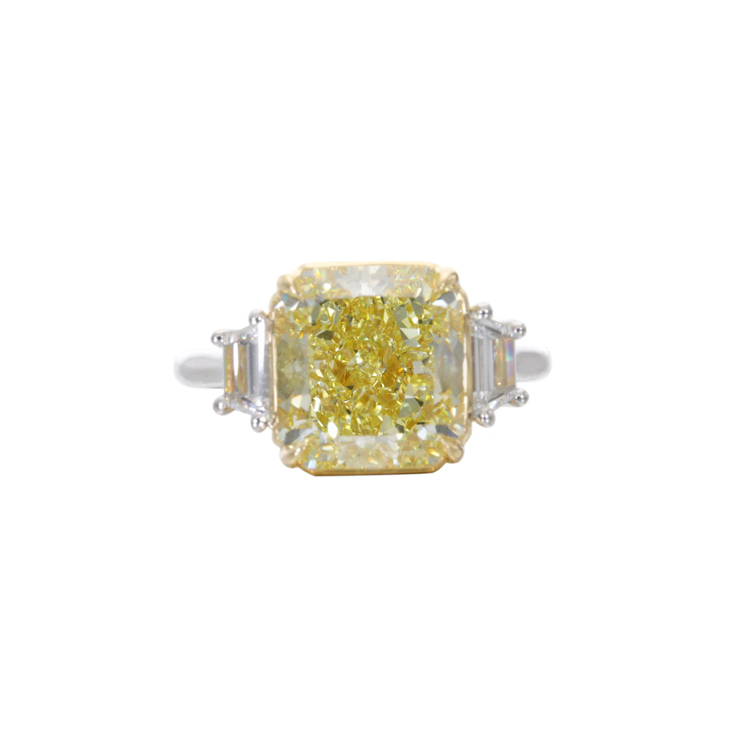 Platinum, Gold, 5.73ct Radiant Cut Fancy Intense Yellow Diamond and