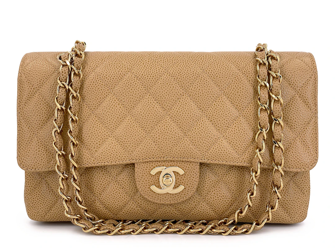 Vintage Speckled Beige Quilted Caviar Medium Classic Double Flap Bag