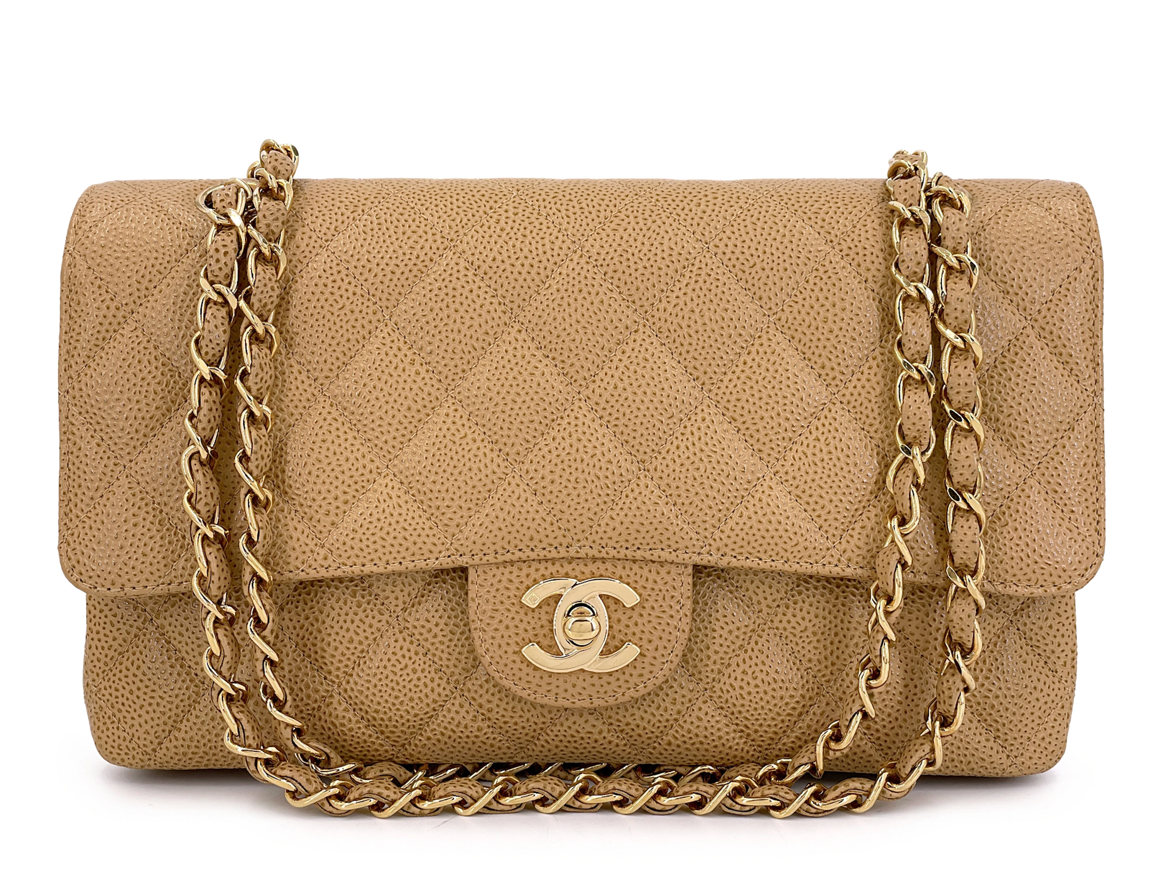 Vintage Speckled Beige Quilted Caviar Medium Classic Double Flap Bag