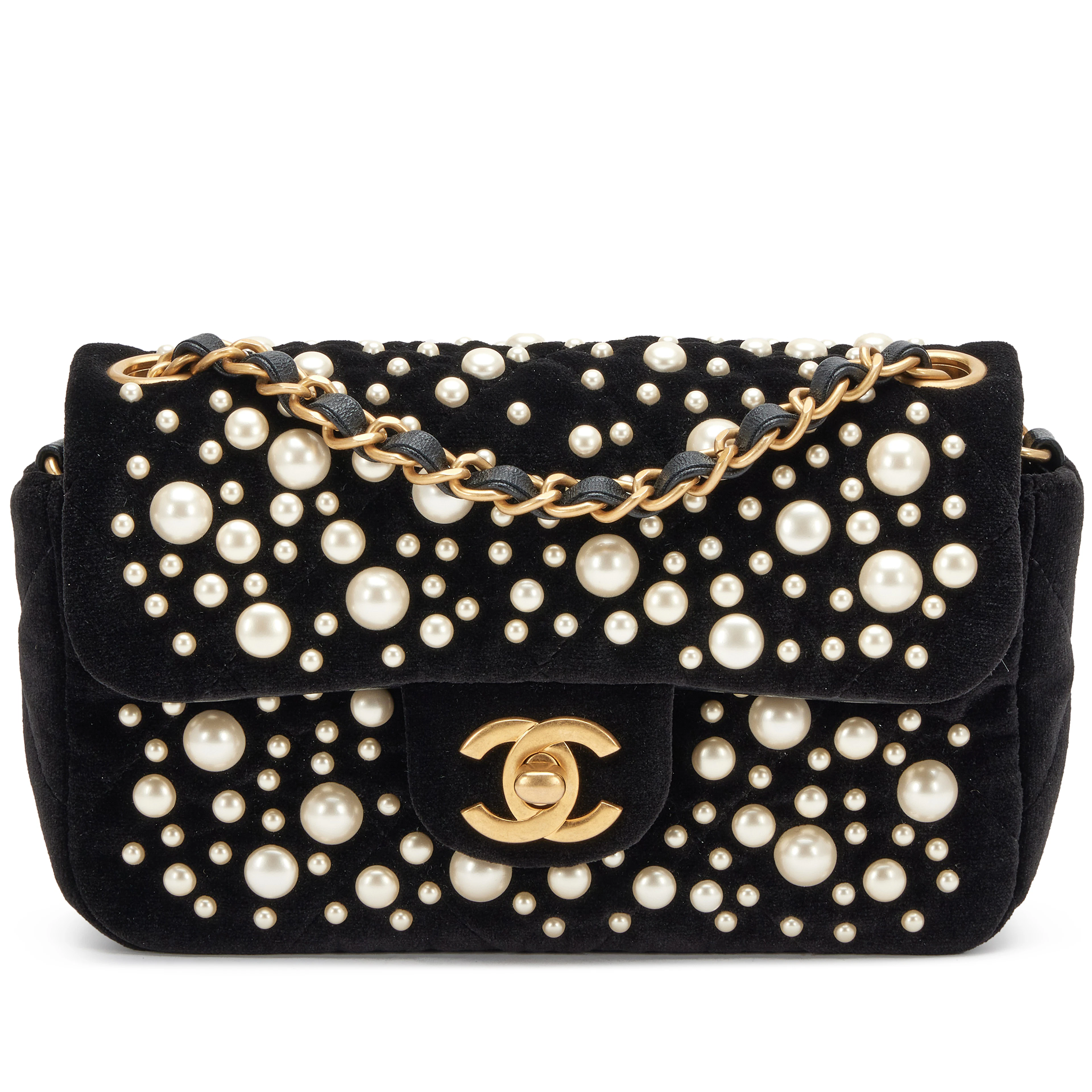 Black Velvet Imitation Pearl Embellished Rectangular Mini Classic