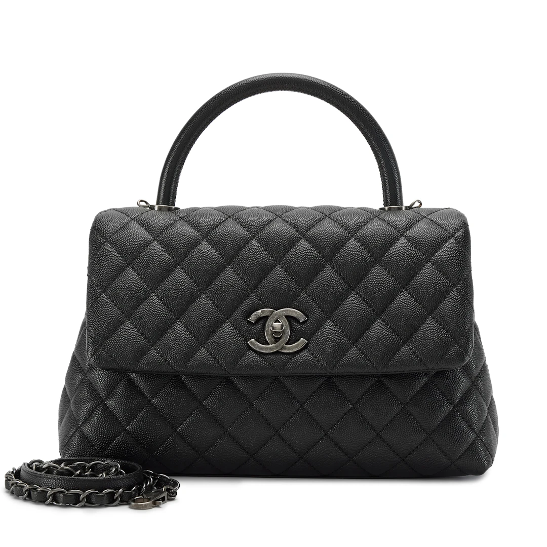 Black Quilted Caviar Small Coco Top Handle Flap Bag Ruthenium Hardware, 2017