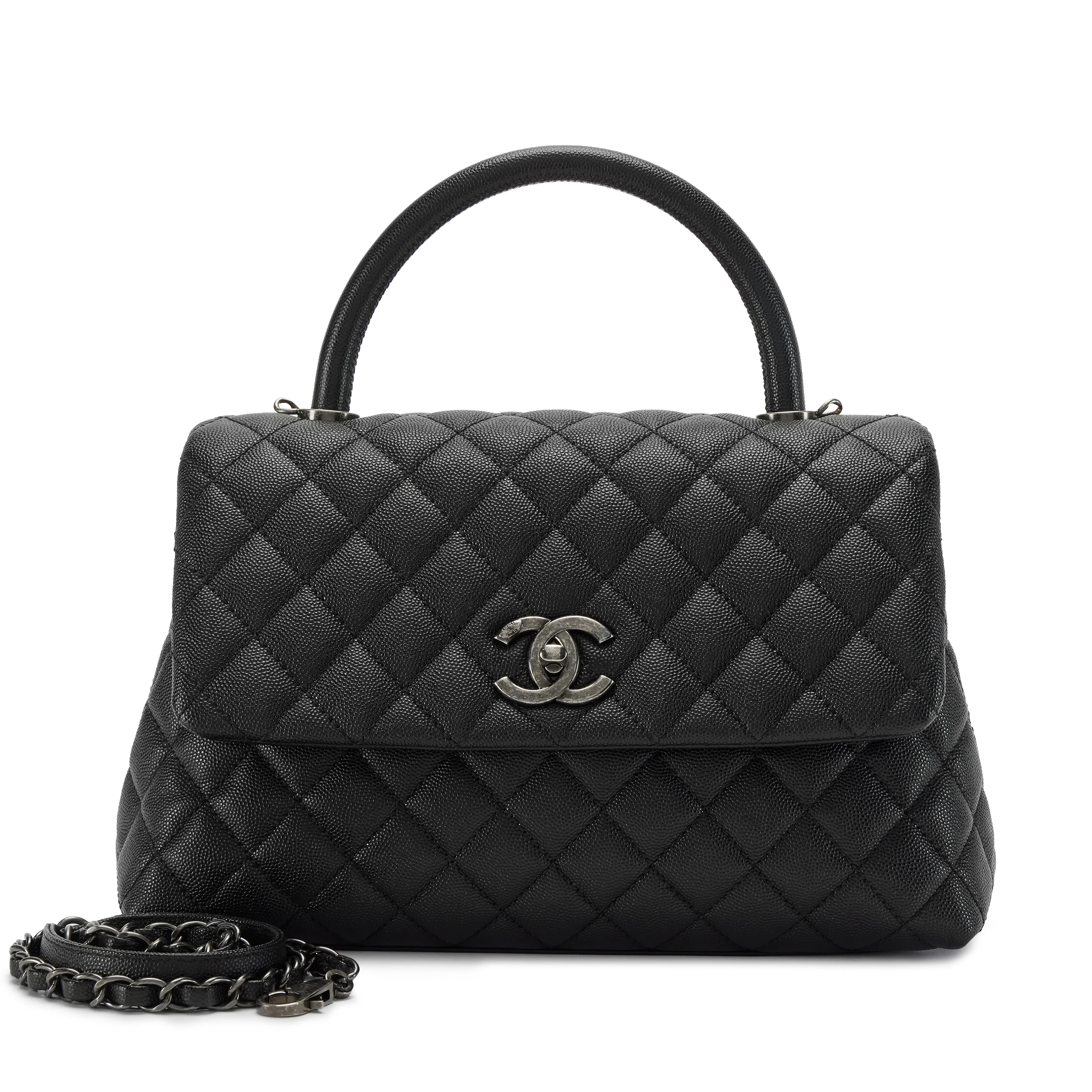 Black Quilted Caviar Small Coco Top Handle Flap Bag Ruthenium Hardware, 2017