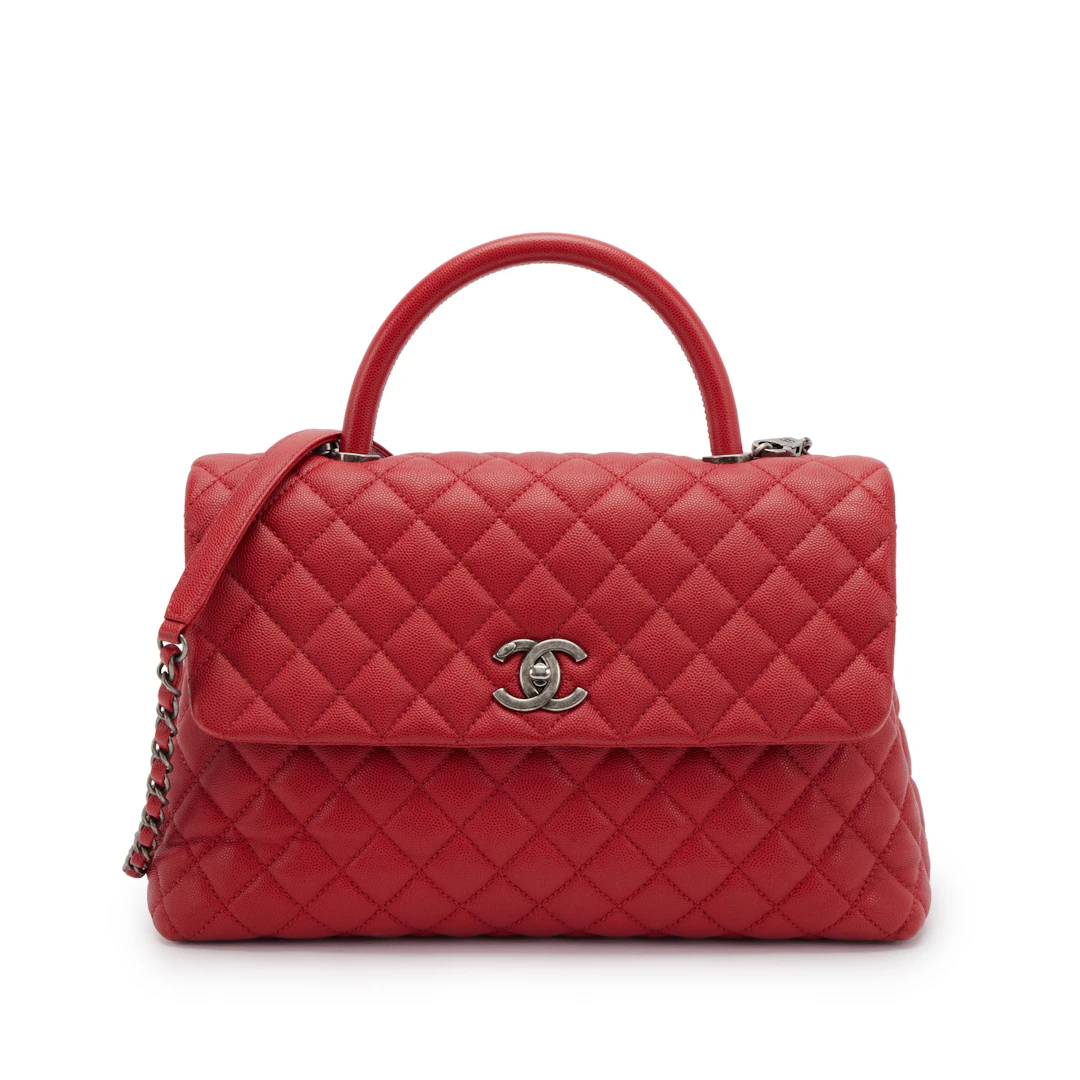 Red Quilted Caviar Medium Coco Handle Flap Ruthenium Hardware, 2017