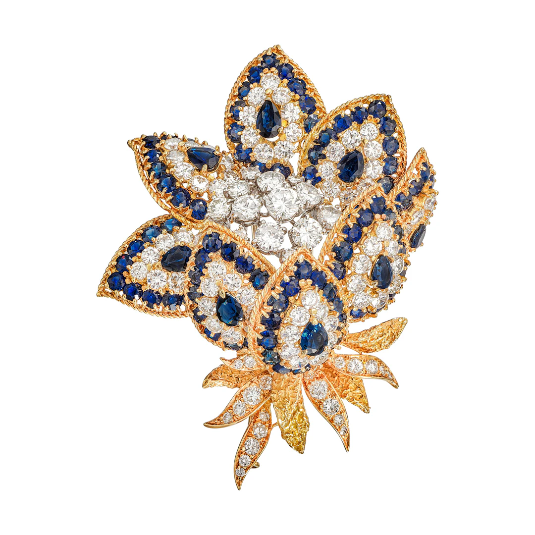 Vintage Gold, Sapphire and Diamond Brooch