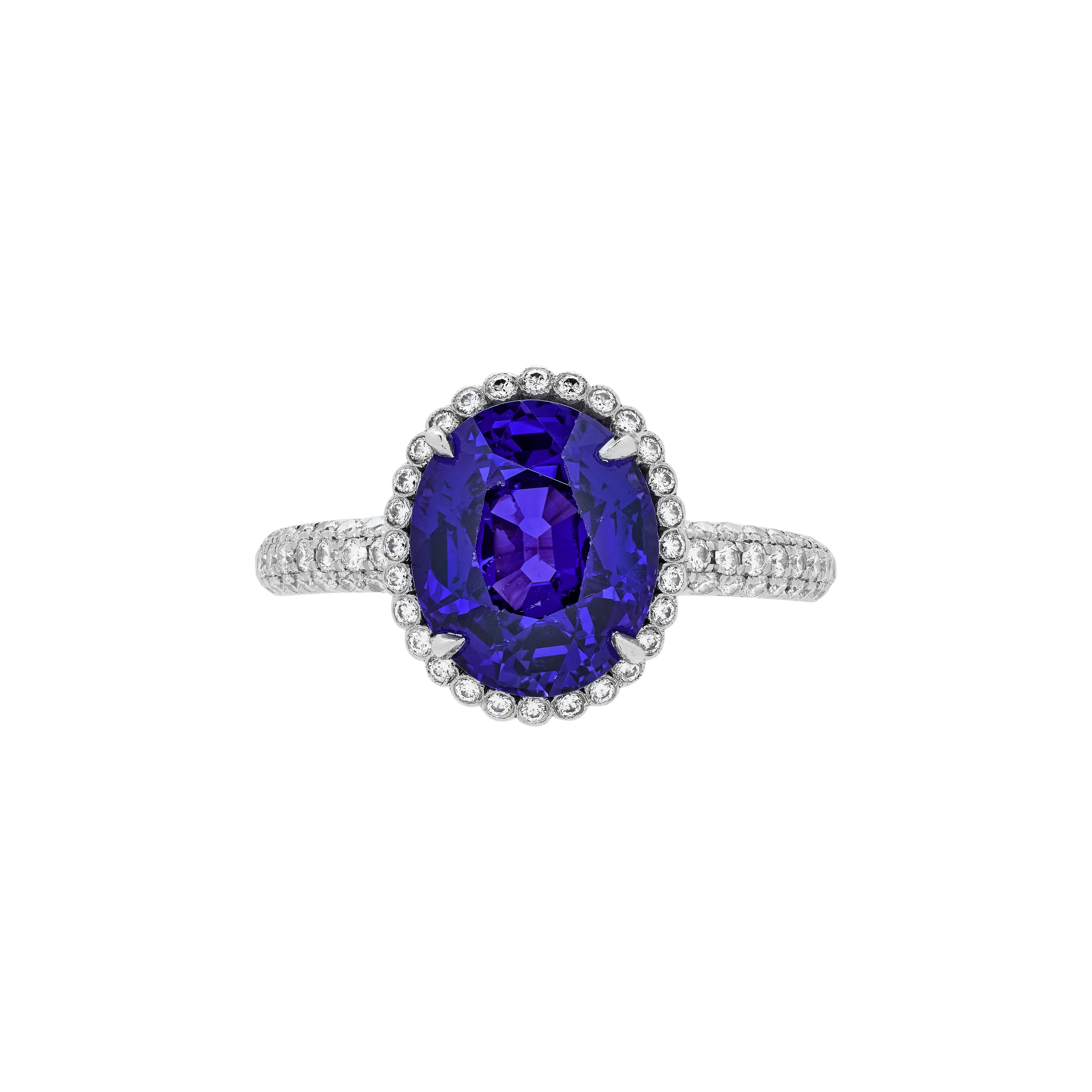 Platinum, 5.01ct Color Change Ceylon Sapphire and Diamond Ring