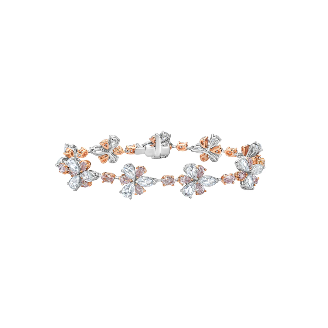White Gold, 10.00ctw Pink Diamond and Diamond Floral Bracelet