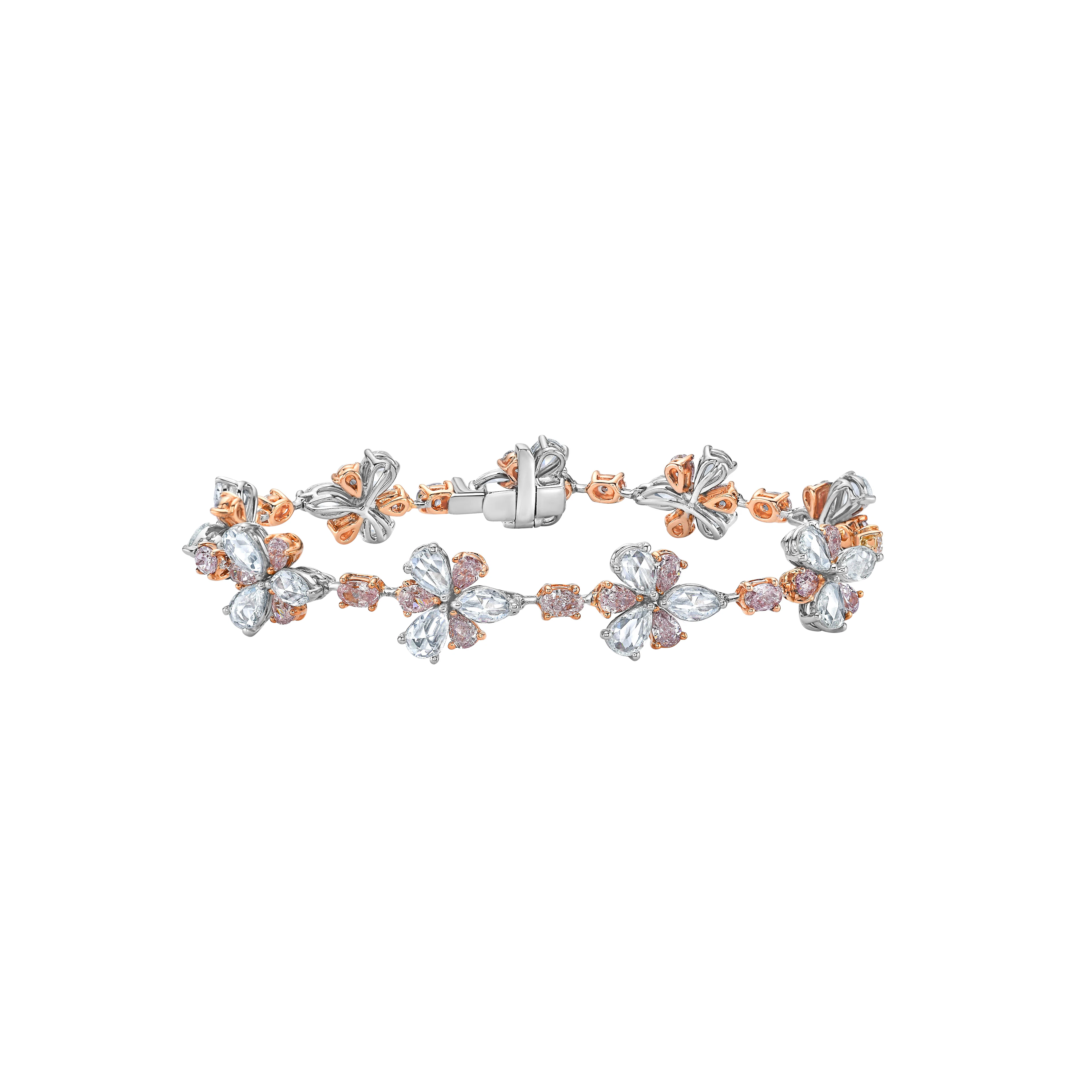 White Gold, 10.00ctw Pink Diamond and Diamond Floral Bracelet