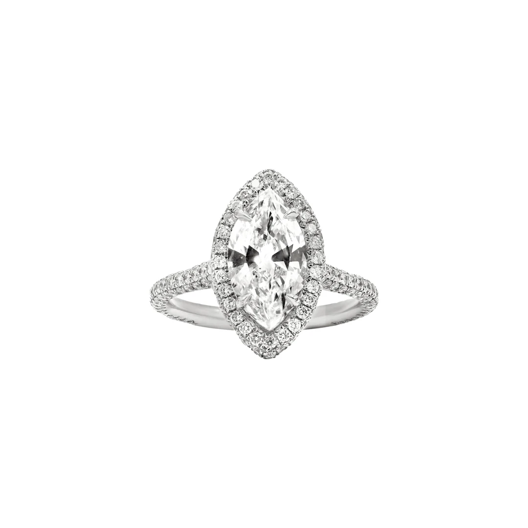 Platinum, 2.00ct Marquise Cut Diamond and Diamond Engagement Ring