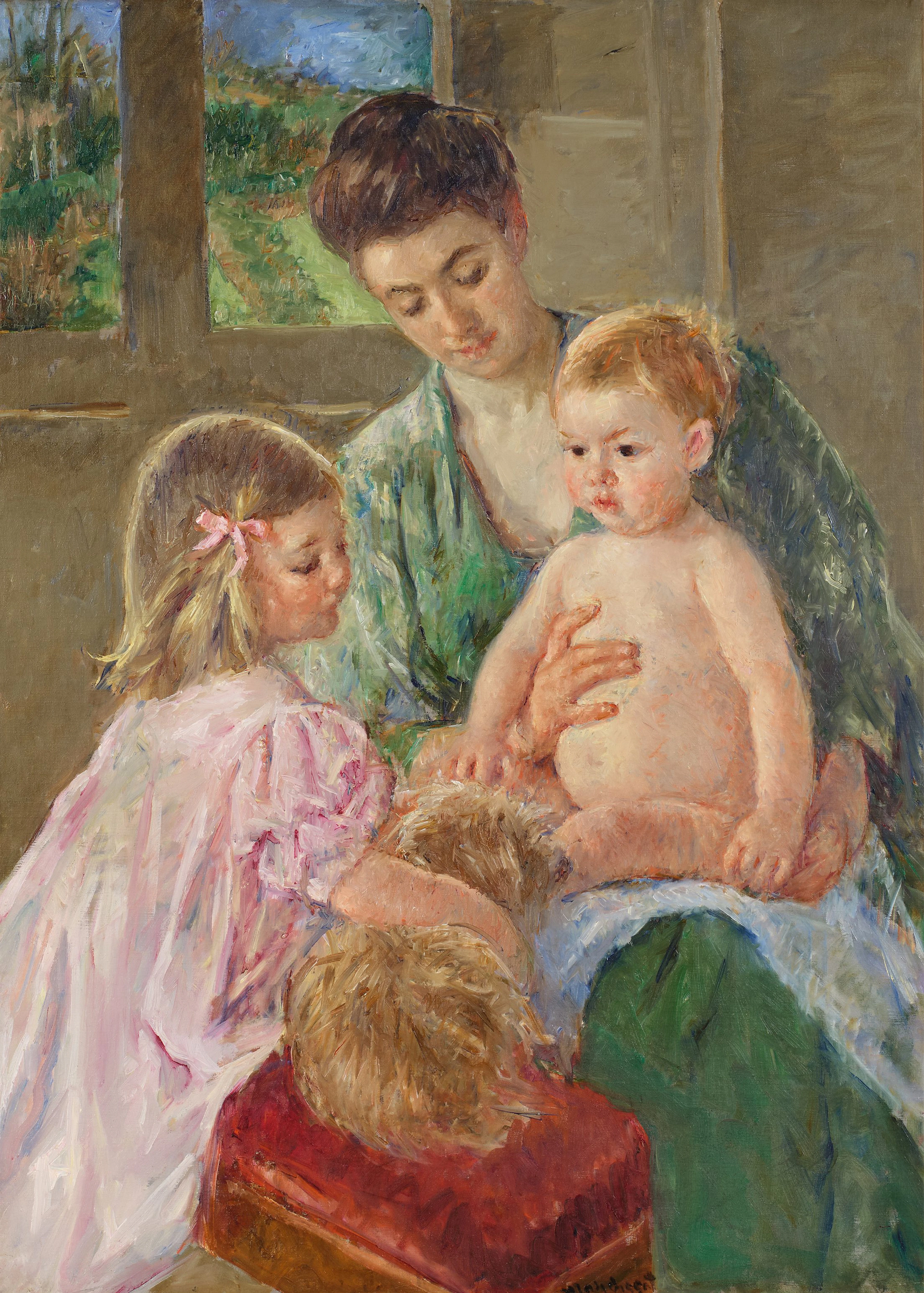 Children Playing with a Dog