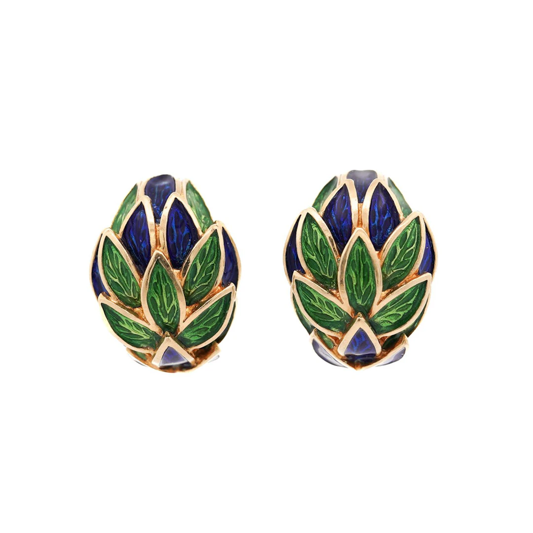 Vintage Gold and Enamel Earclips