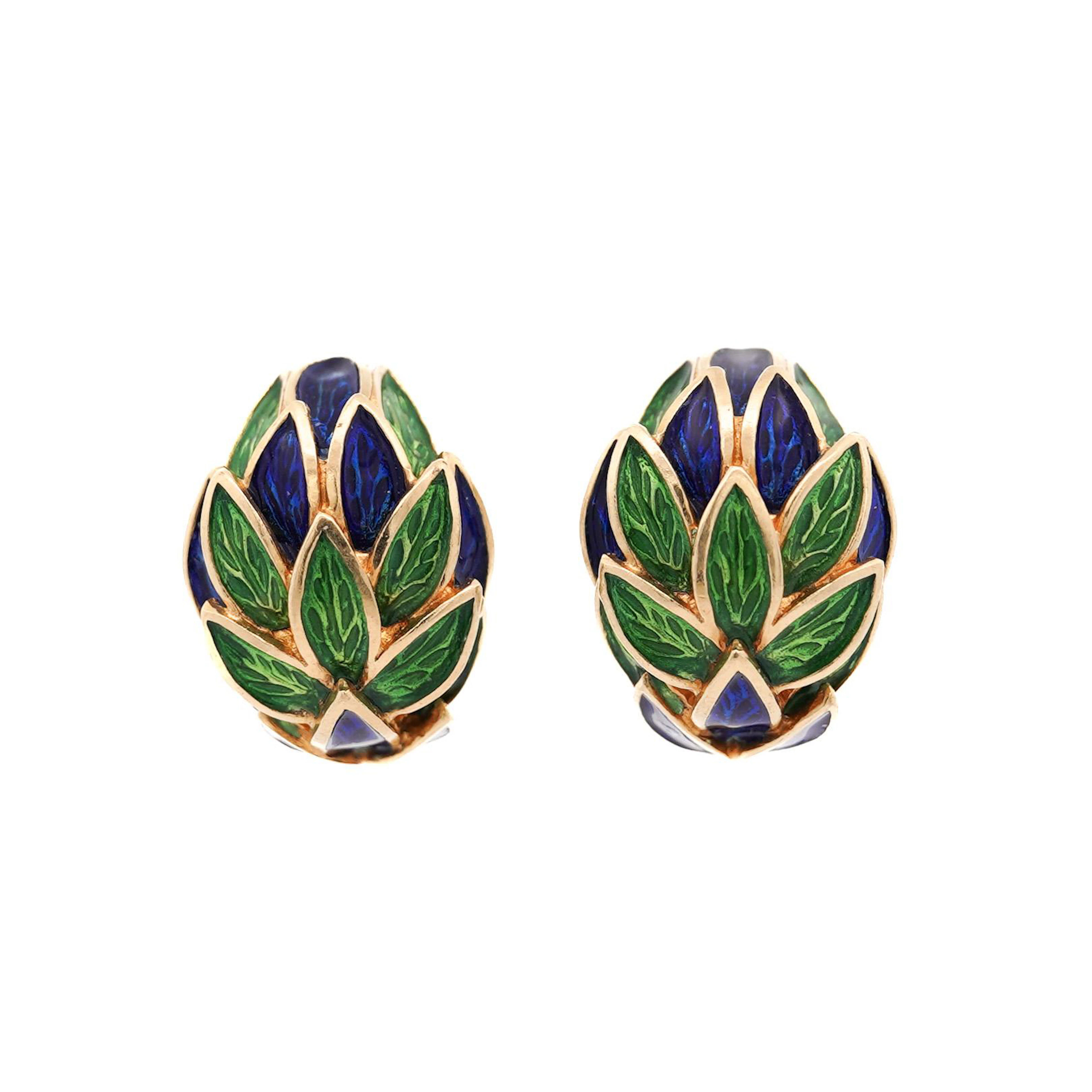 Vintage Gold and Enamel Earclips