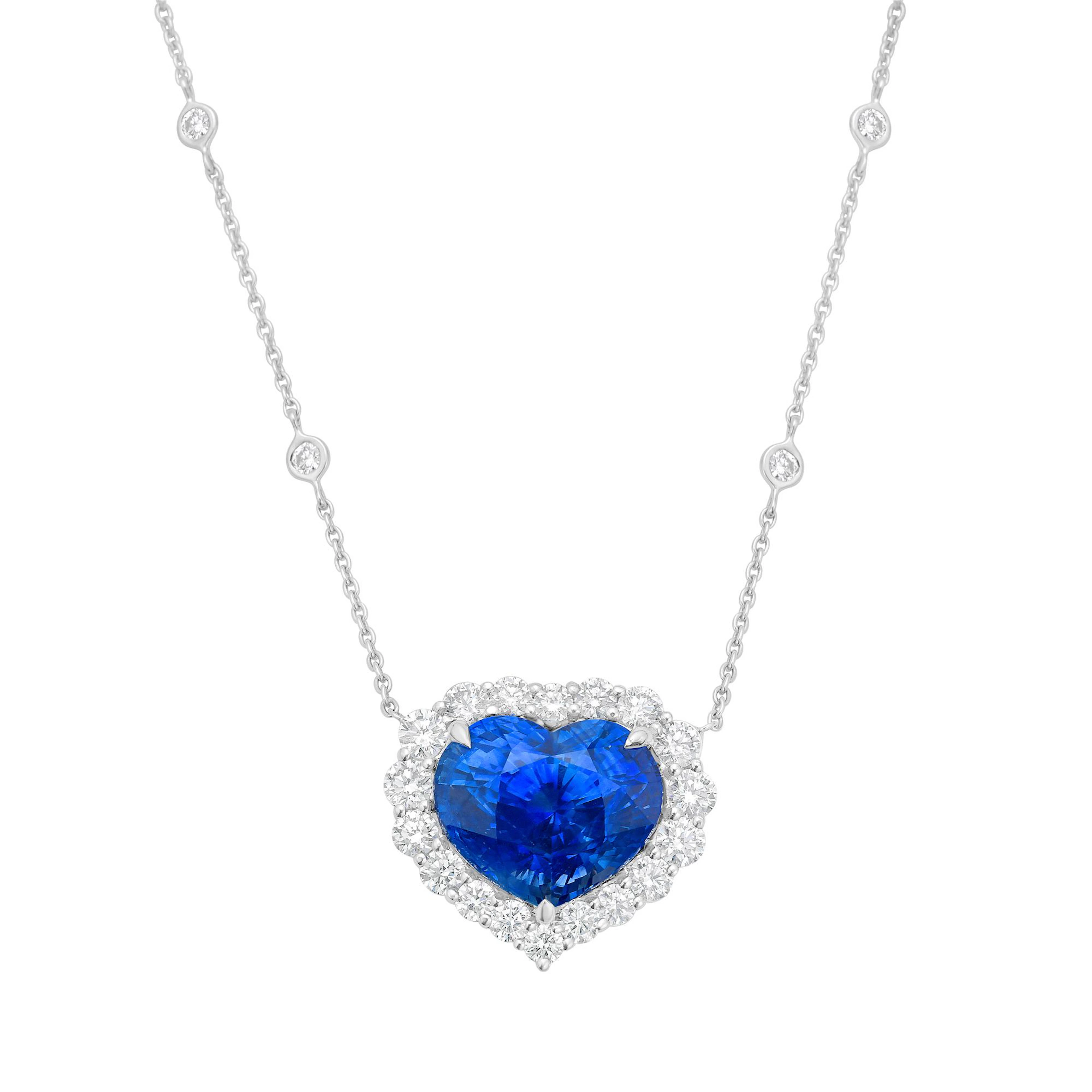 White Gold, 16.79ct Ceylon Sapphire and Diamond Pendant Necklace