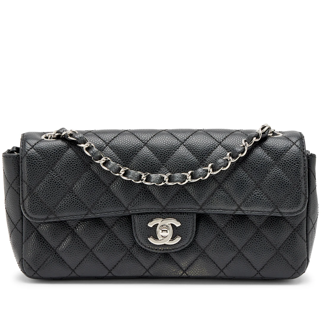 Black Quilted Caviar East West Classic Flap Bag Silver Hardware, 2006