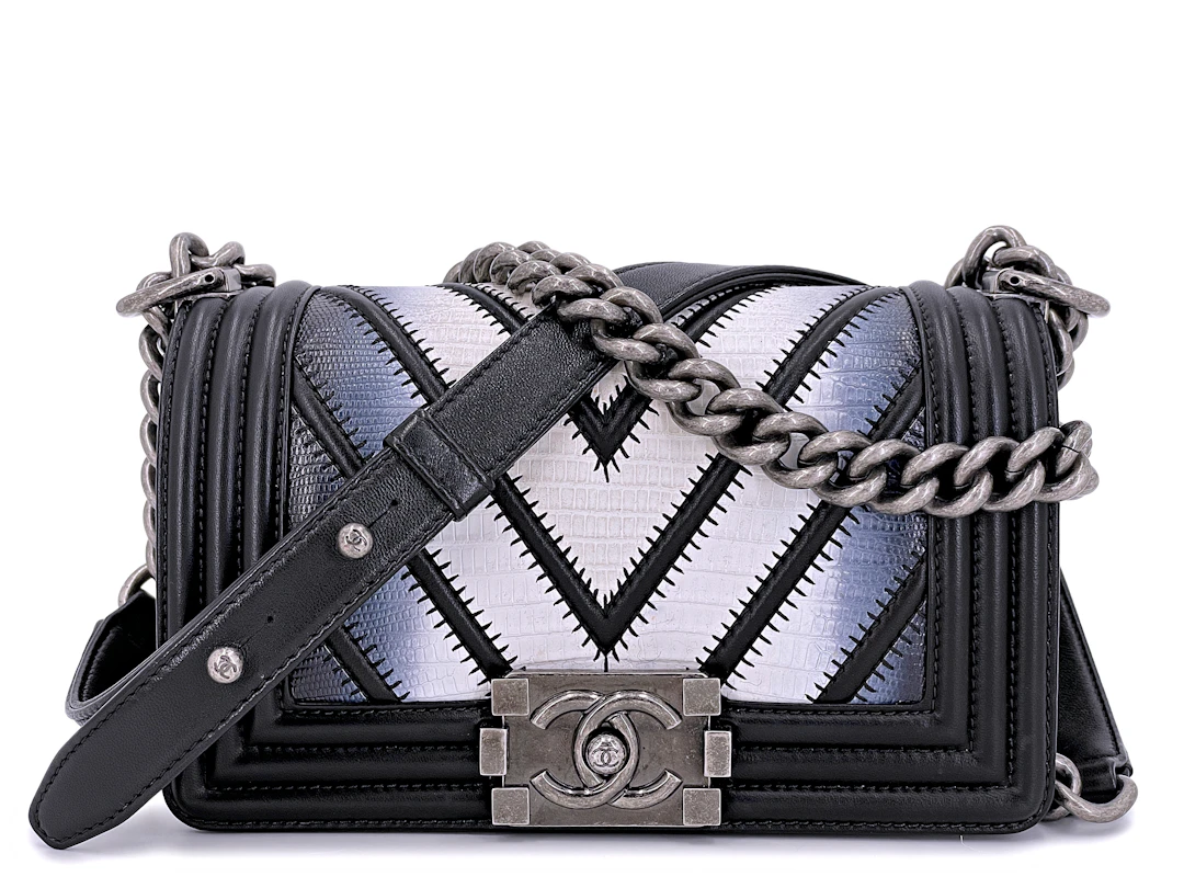Black Chevron Lizard Airlines Boy Classic Flap Bag Ruthenium Hardware, 2016