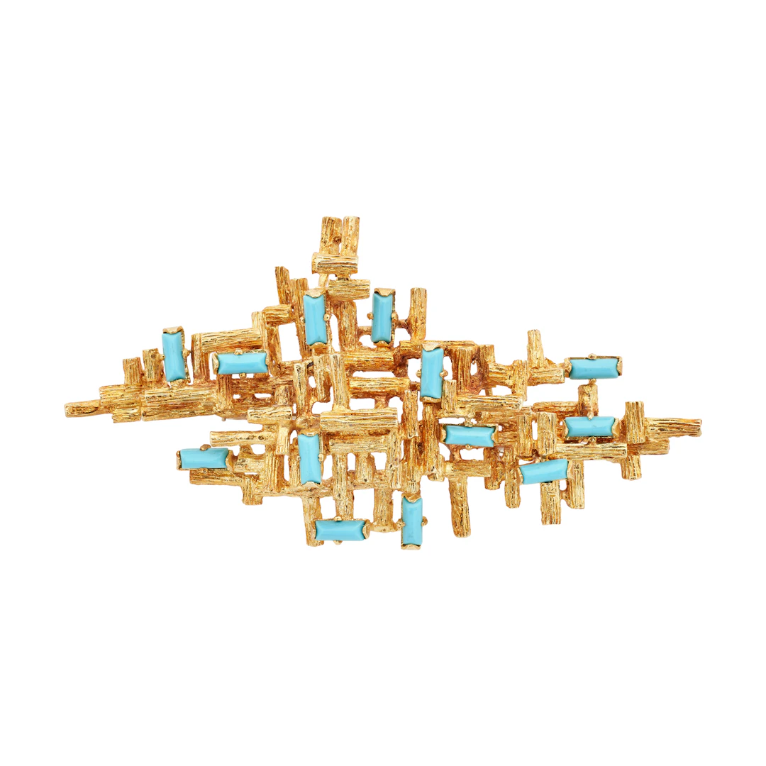 Vintage Gold and Turquoise Brooch