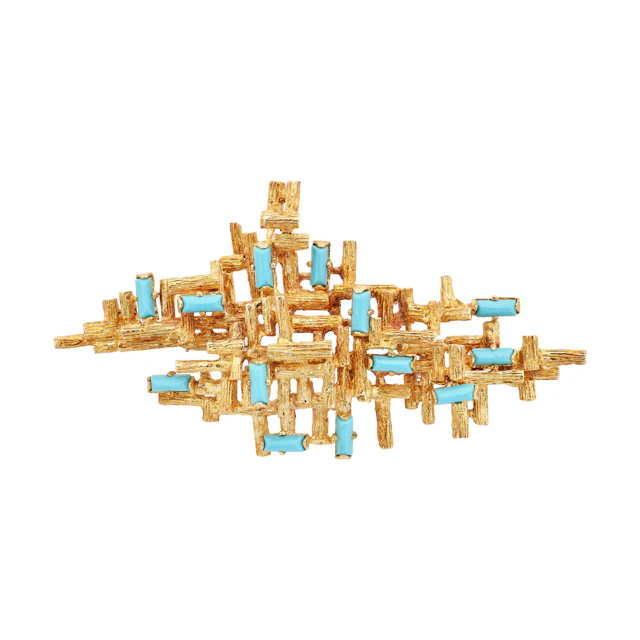 Vintage Gold and Turquoise Brooch