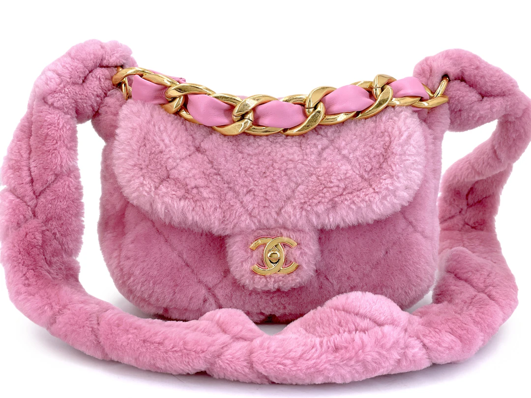 Pink Quilted Shearling Flap Bag Gold Hardware, 2022