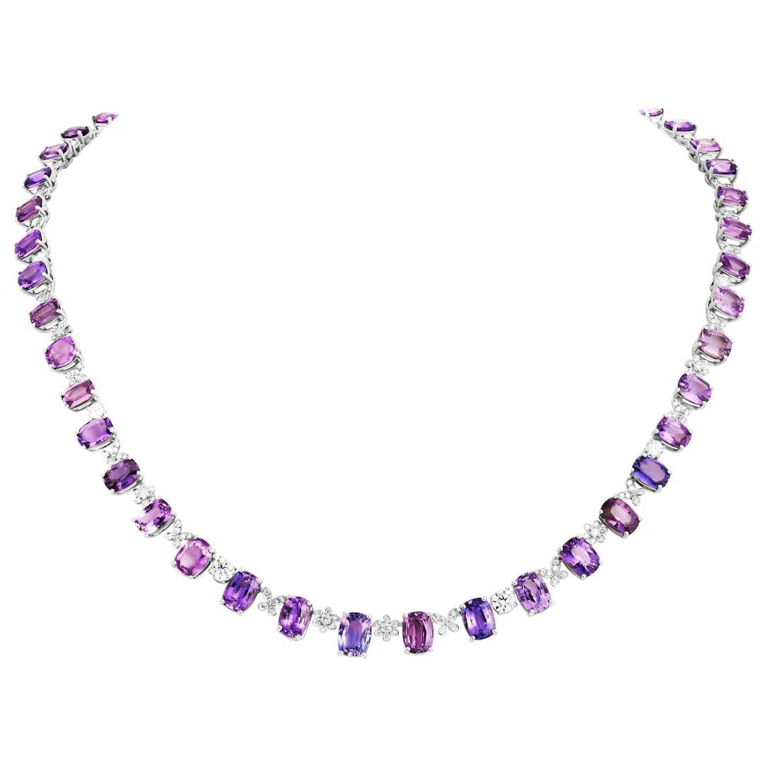 Platinum, Purple Sapphire and Diamond Necklace