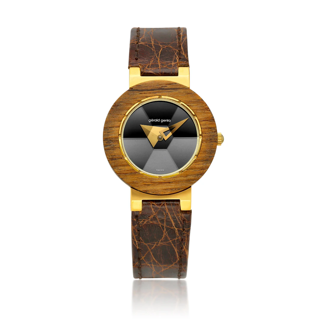 (Reference 3114.7) A yellow gold and wood quartz wristwatch. Circa 1990
