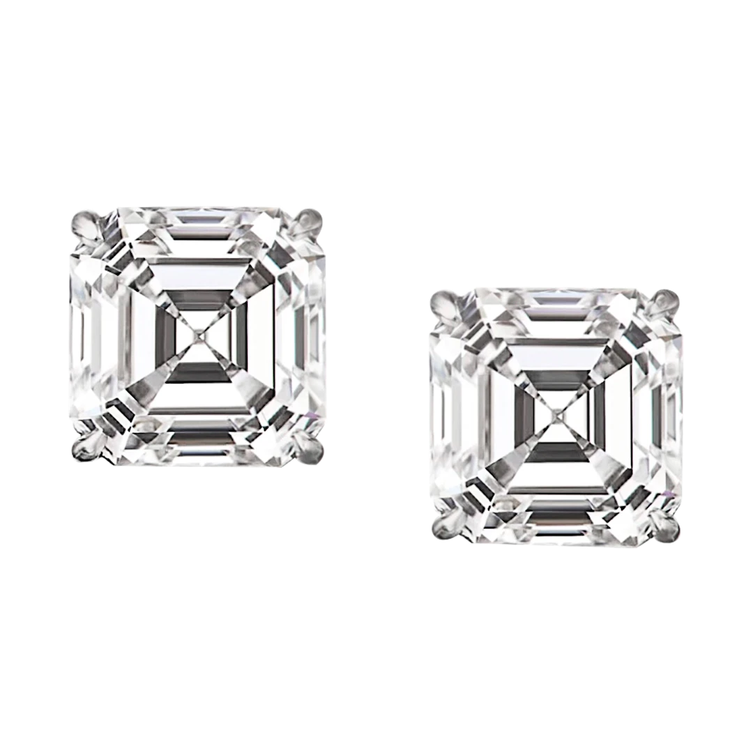 Platinum and 4.02ctw Asscher Cut Diamond Stud Earrings