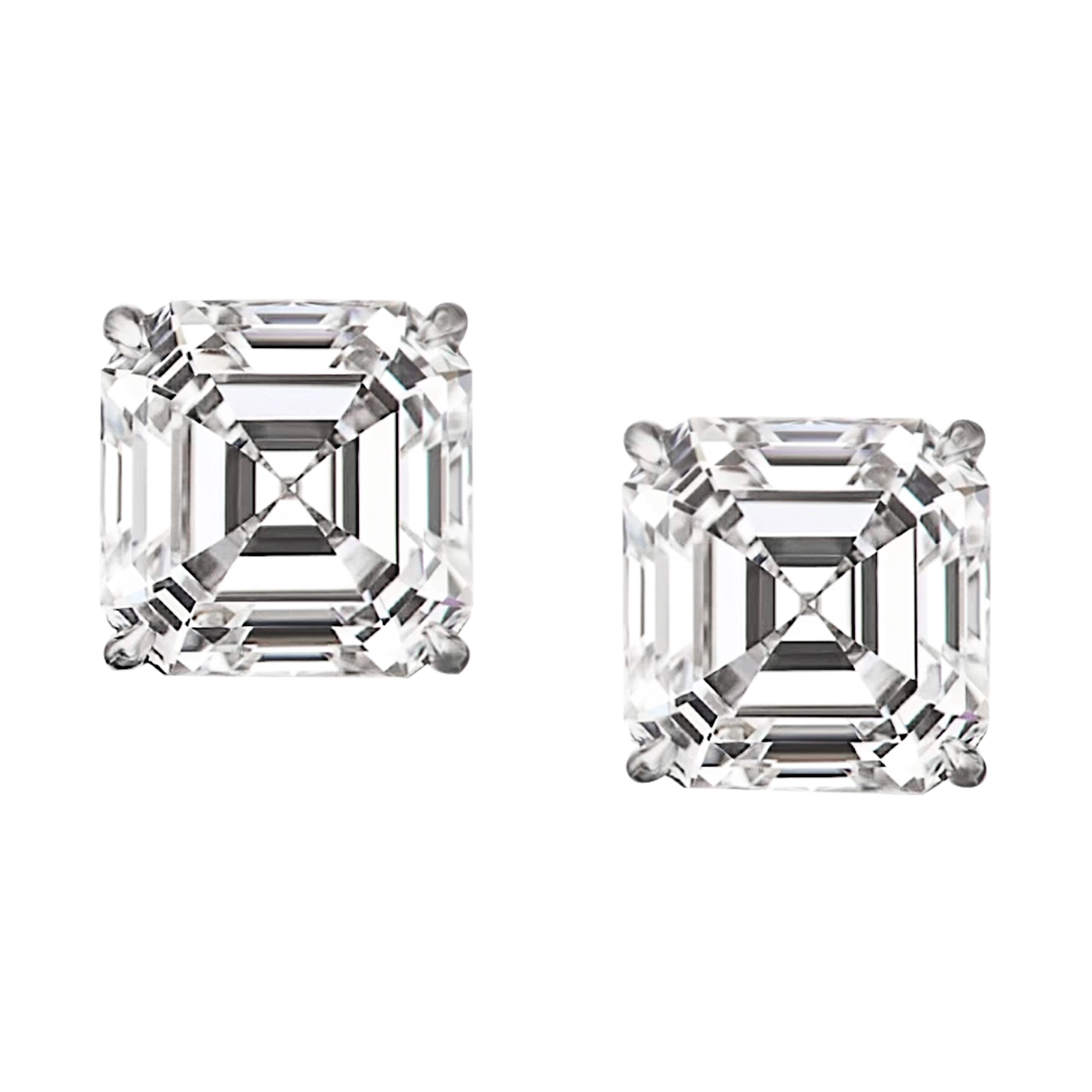 Platinum and 4.02ctw Asscher Cut Diamond Stud Earrings