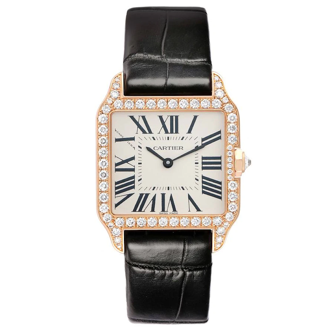 Santos Dumont (Reference WH100351). A 31mm rose gold diamond-set quartz