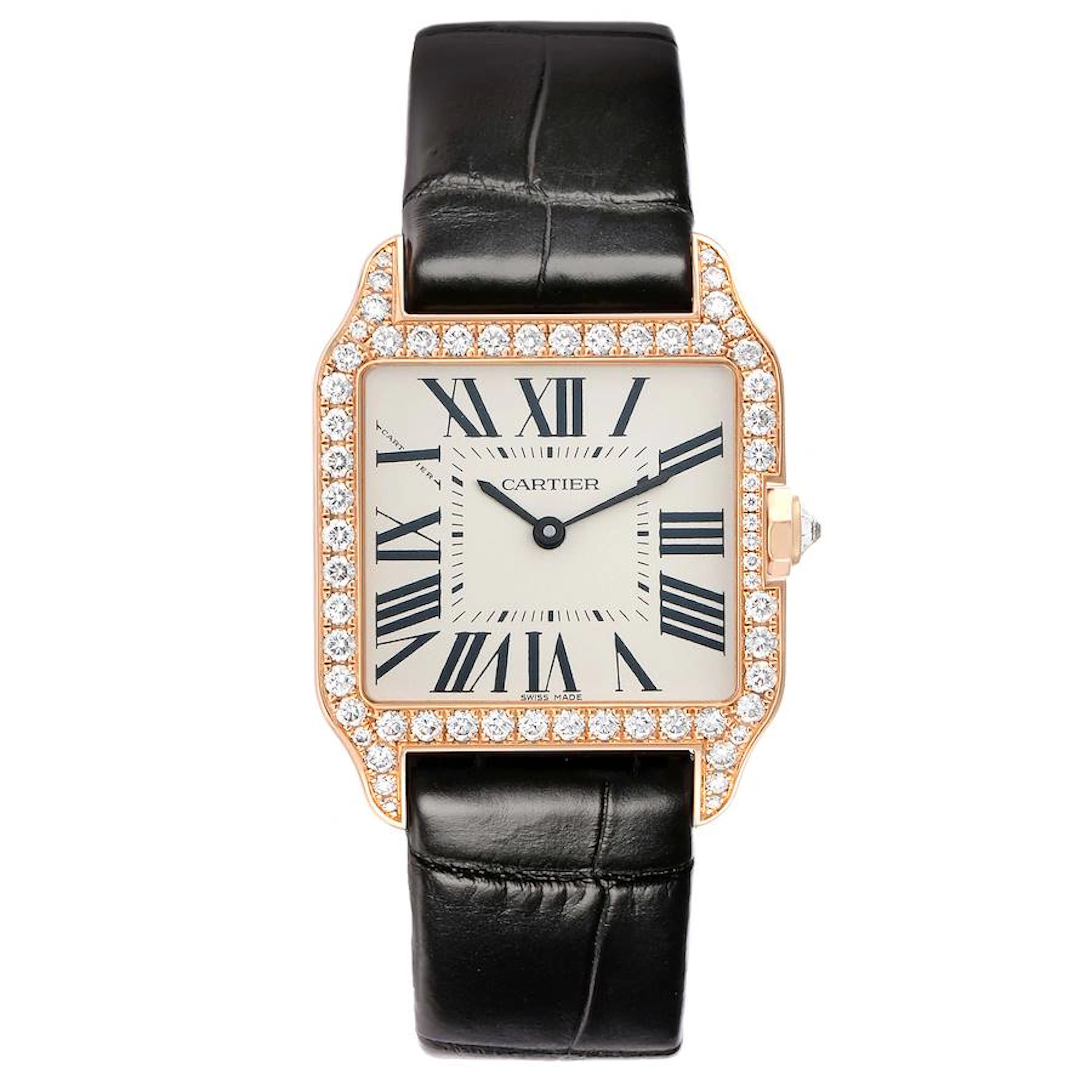 Santos Dumont (Reference WH100351). A 31mm rose gold diamond-set quartz