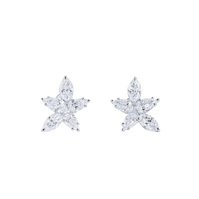 White Gold and Diamond Cluster Earrings