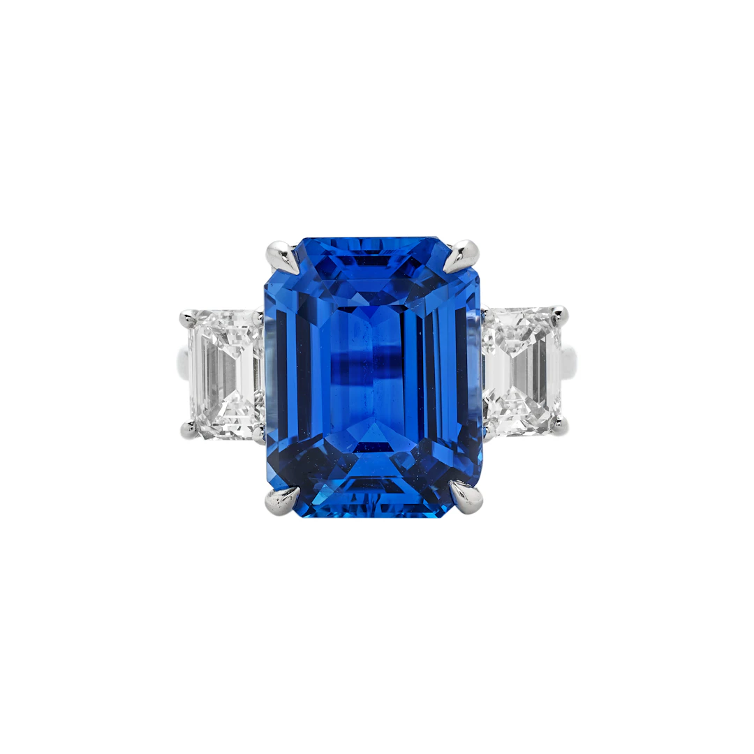 Platinum, 9.76ct Ceylon Sapphire and Diamond Ring