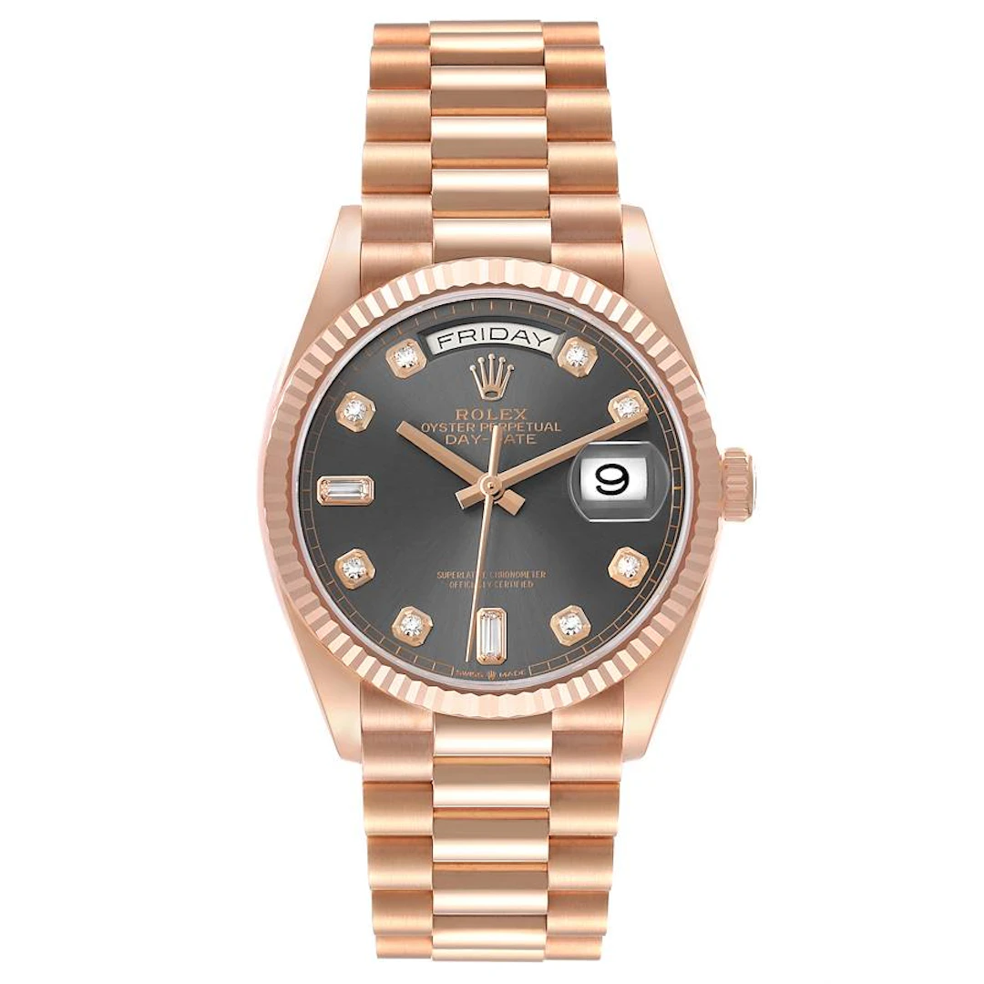 President Day-Date (Reference 128235). A 36mm rose gold diamond-set