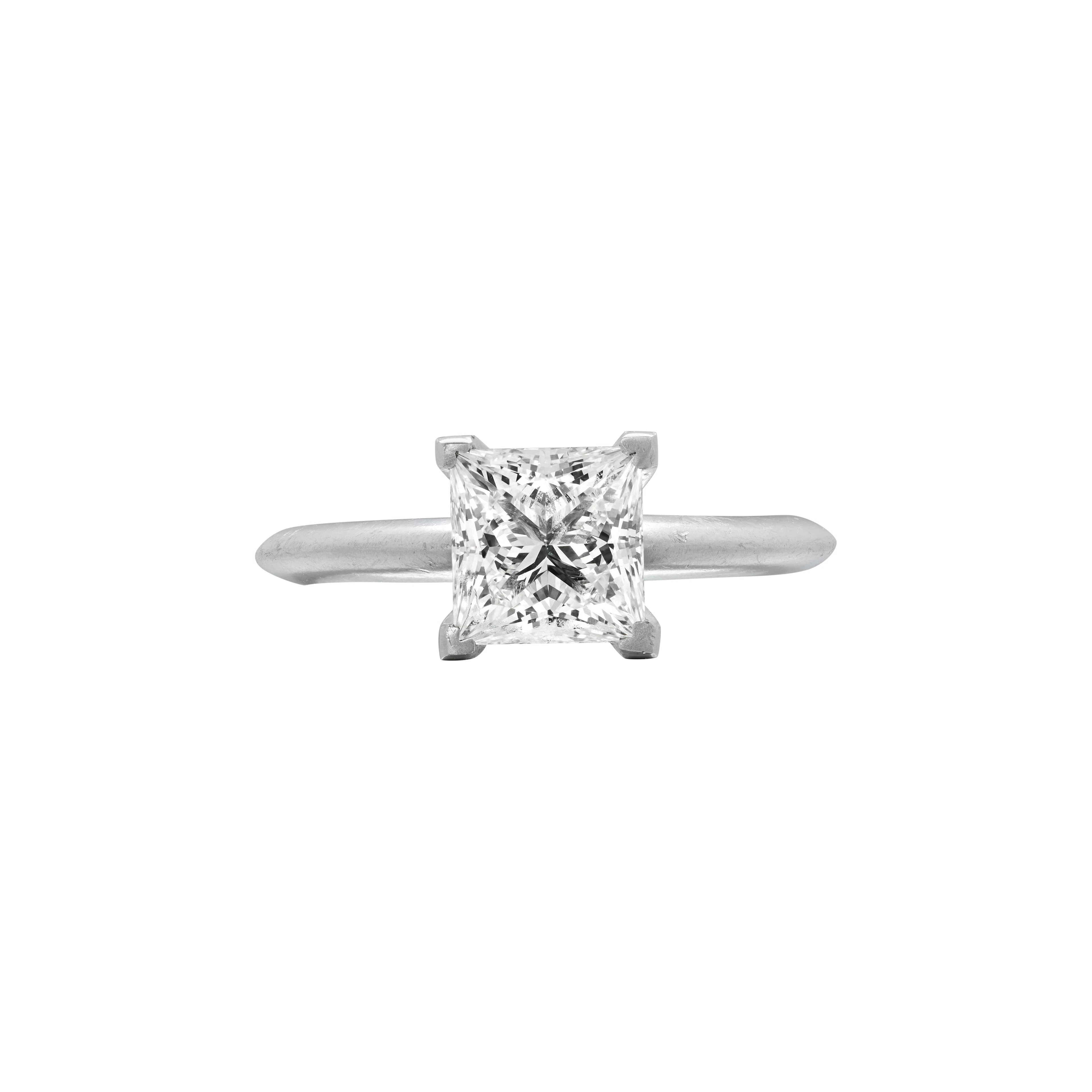 Platinum and 1.58ct Princess Cut Diamond Engagement Ring