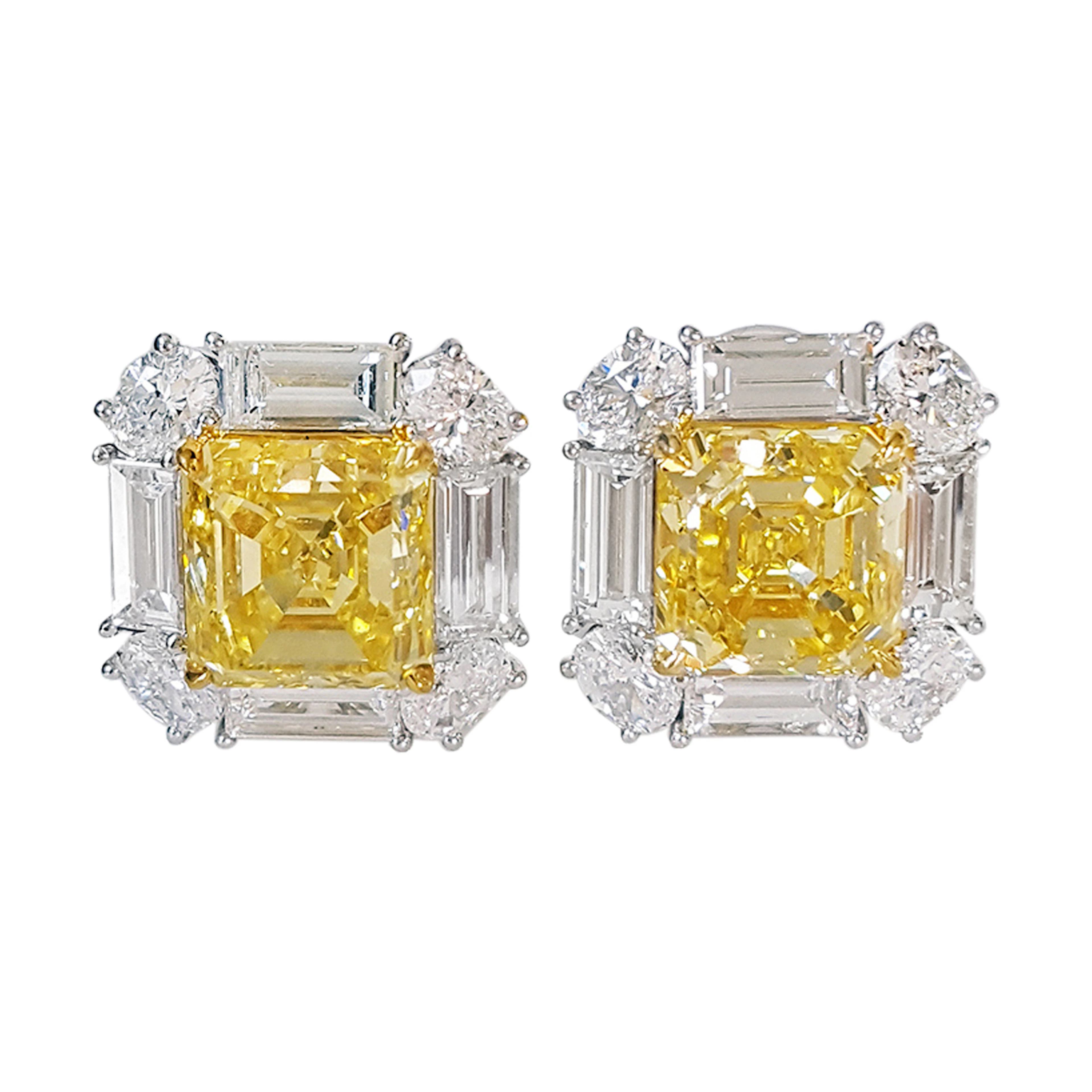 White Gold, Gold, 6.02ctw Fancy Vivid Yellow Diamond and Diamond Stud Earrings