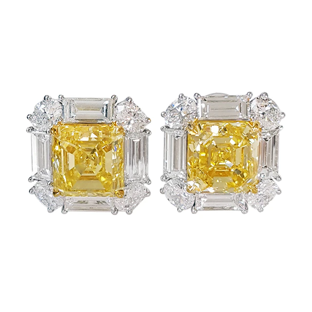 White Gold, Gold, 6.02ctw Fancy Vivid Yellow Diamond and Diamond Stud Earrings