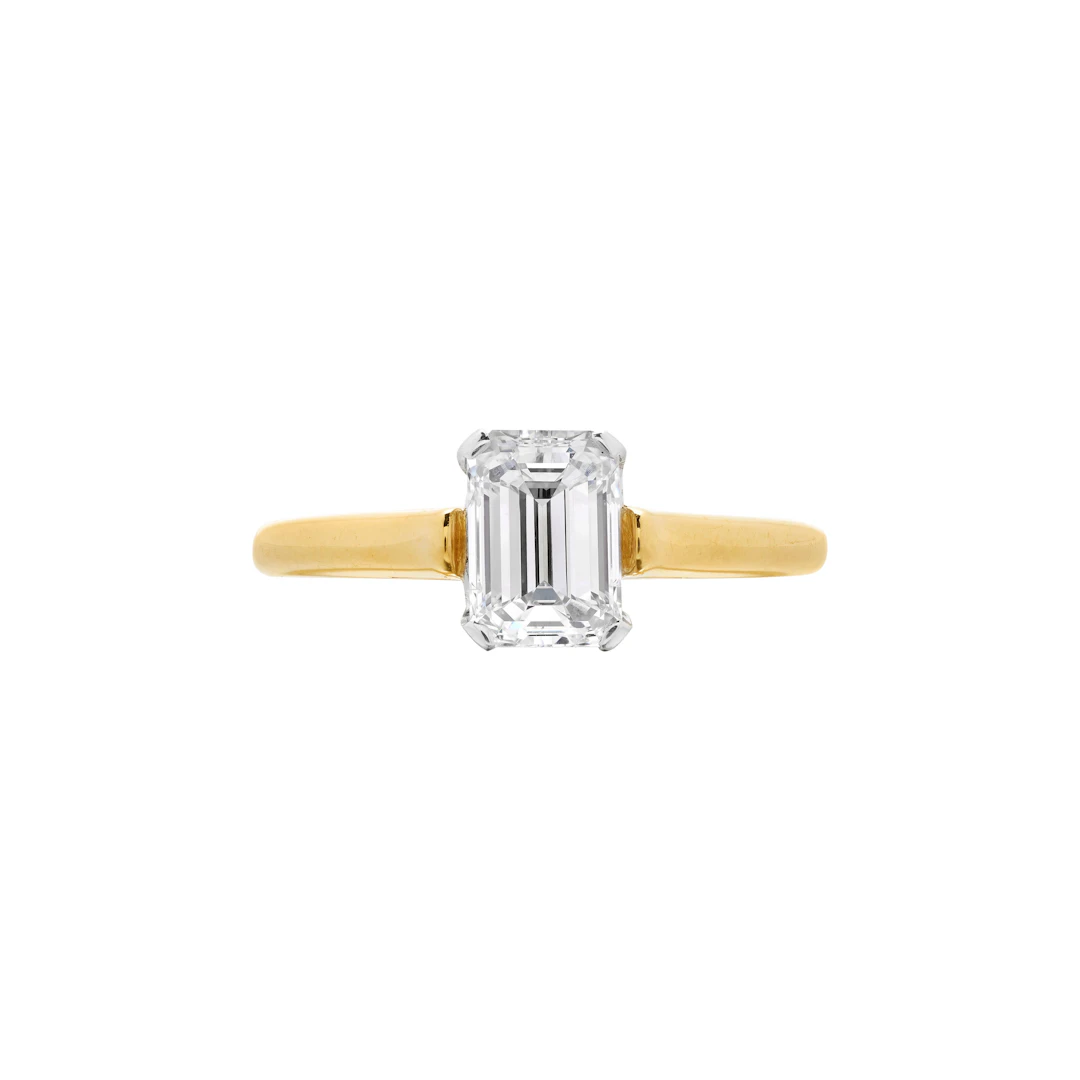 Gold, Platinum and 1.02ct Emerald Cut Diamond Engagement Ring