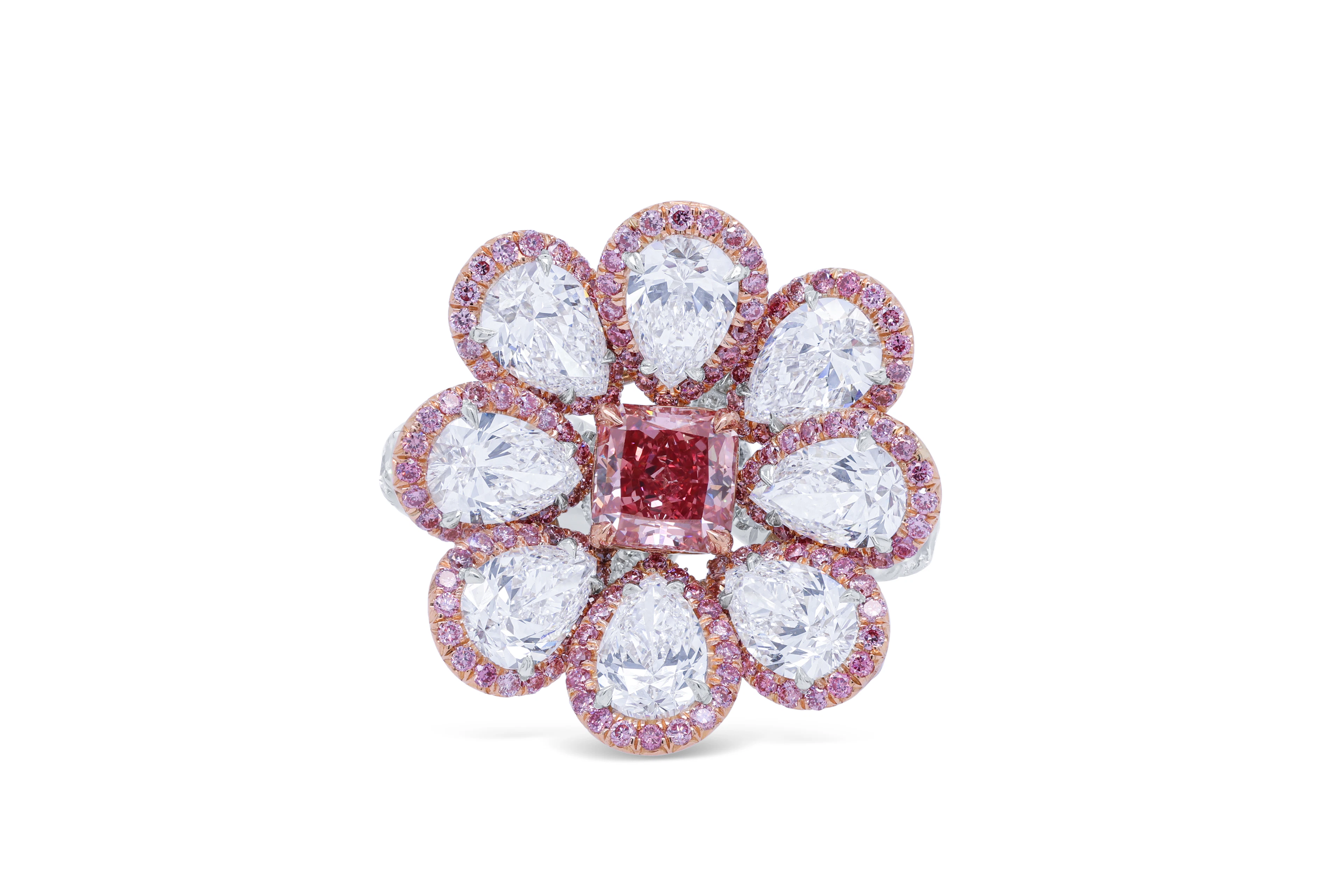 Platinum, Rose Gold, 0.80ct Radiant Cut Fancy Vivid Purplish Pink