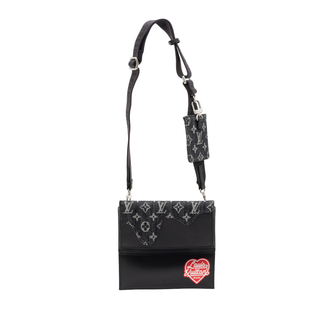 Virgil Abloh NIGO Black Monogram Denim Drip and Taurillon Trio Pouch