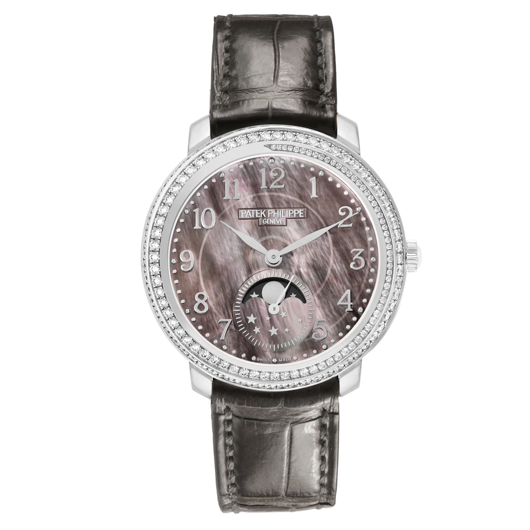 Complications (Reference 4968G-001). A 33.3mm white gold diamond-set