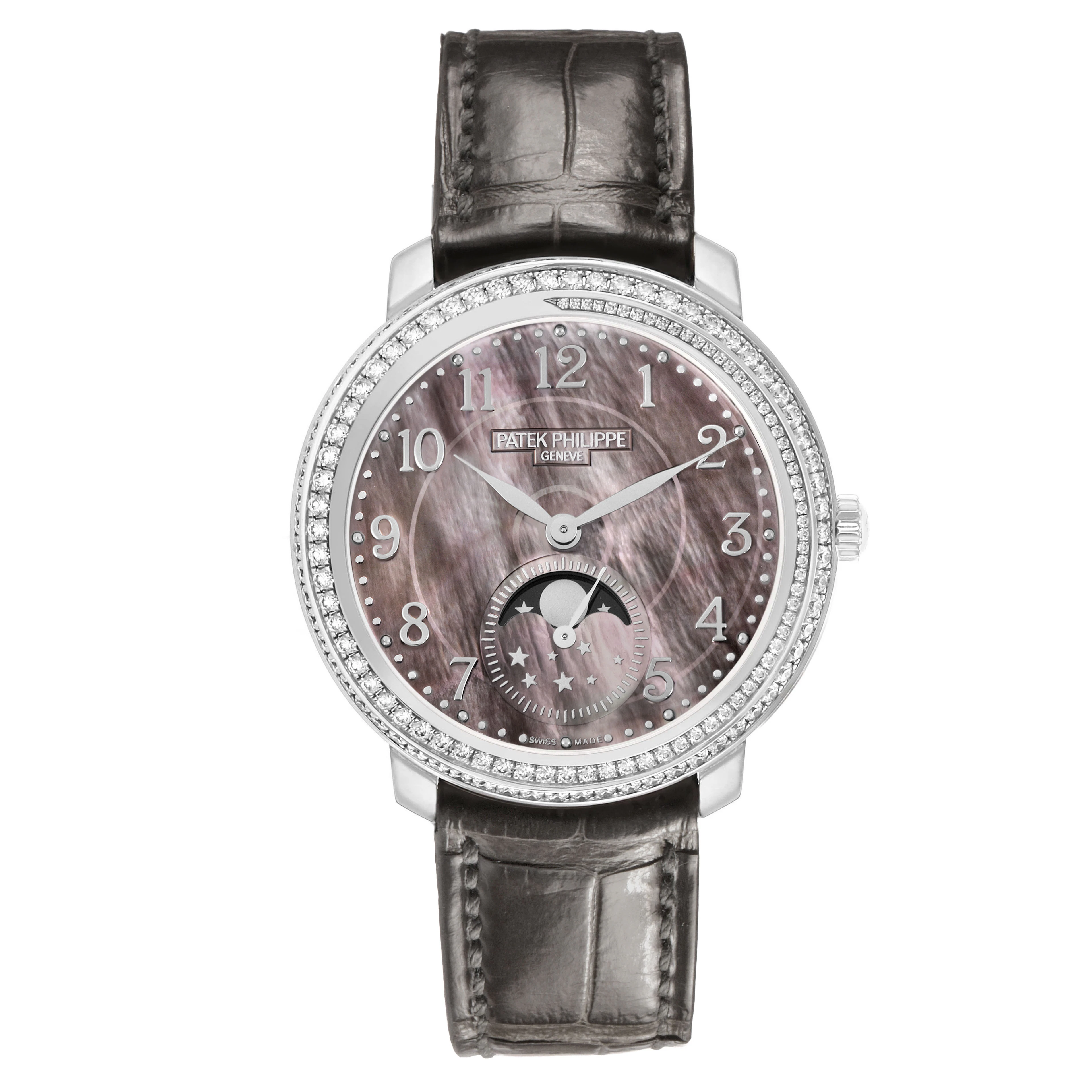 Complications (Reference 4968G-001). A 33.3mm white gold diamond-set