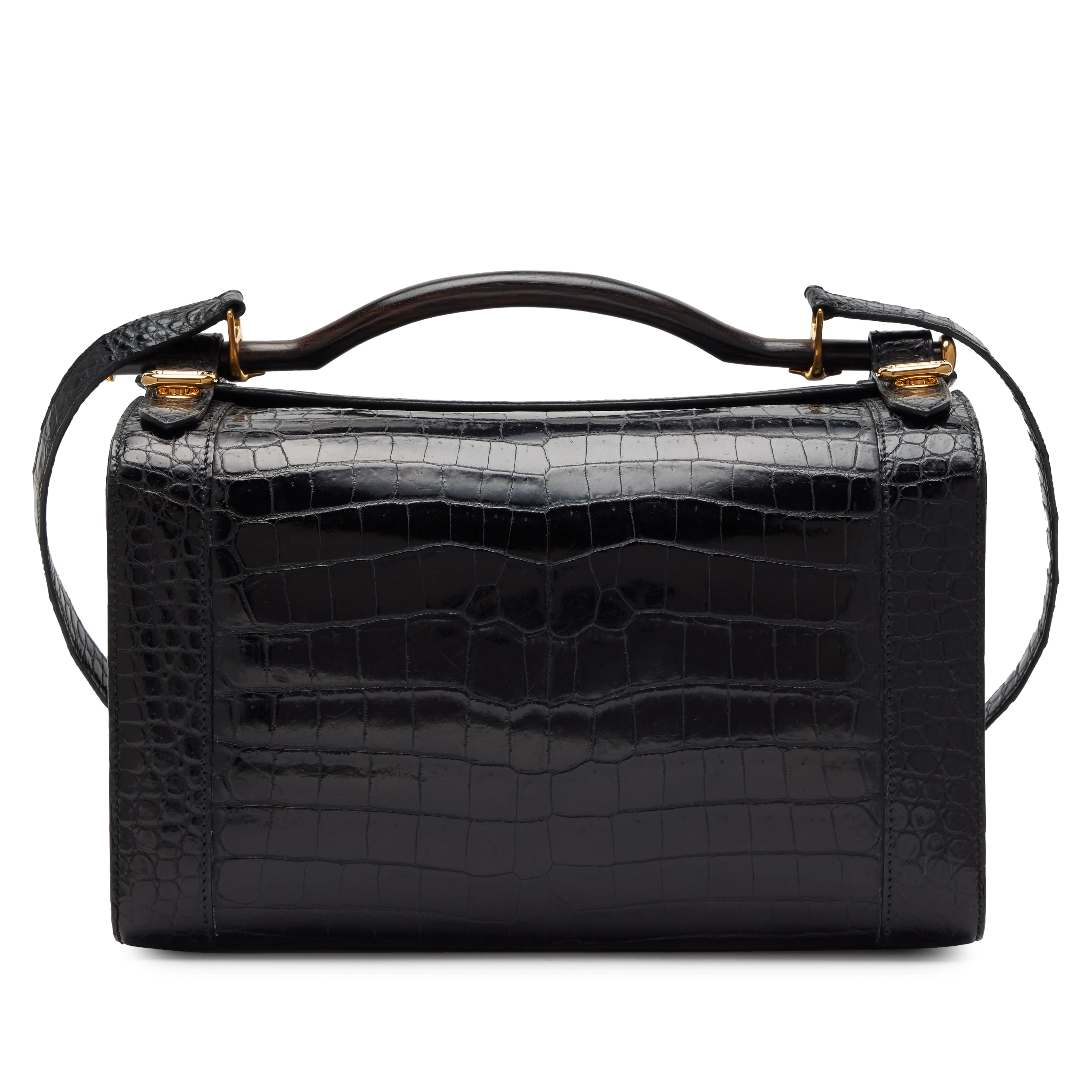 Black Crocodile Cosmos Cosmetic Train Vanity Case Wood Handle Bag